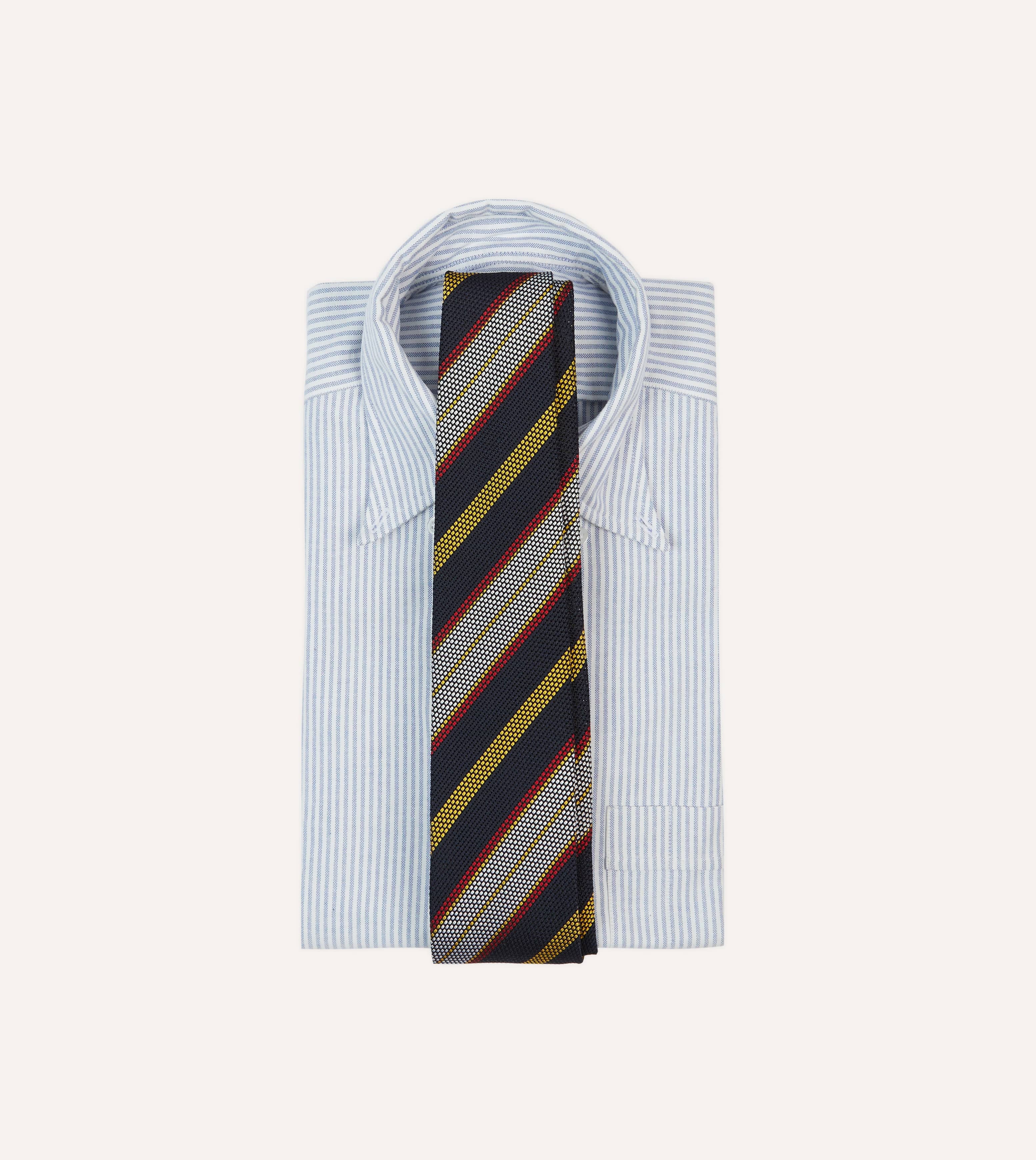 Navy, Yellow, Red and White Multi Stripe Tipped Silk Grenadine Tie - Image 2