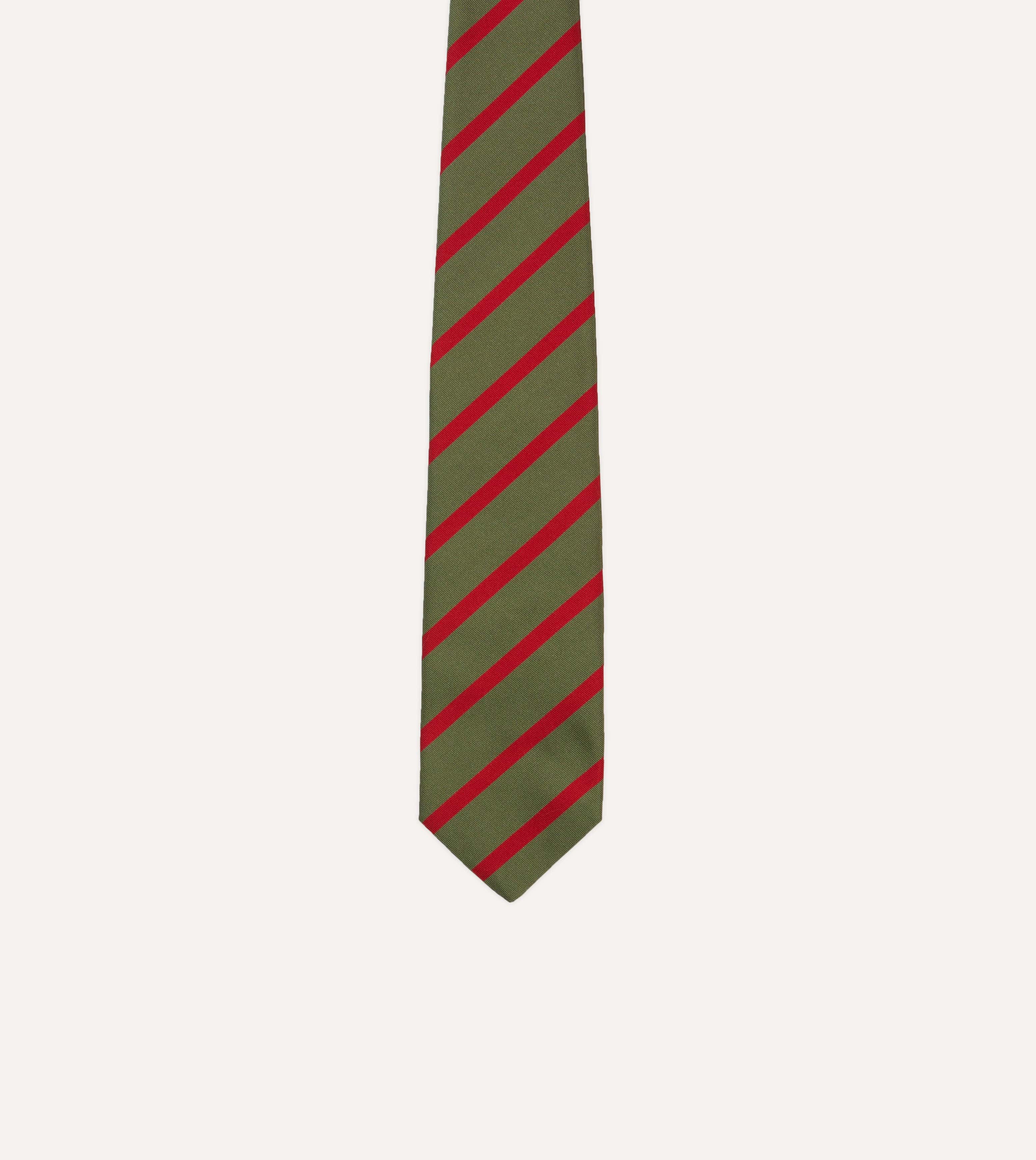 Olive and Red Bar Stripe Mogador Silk Tipped Tie - Image 3