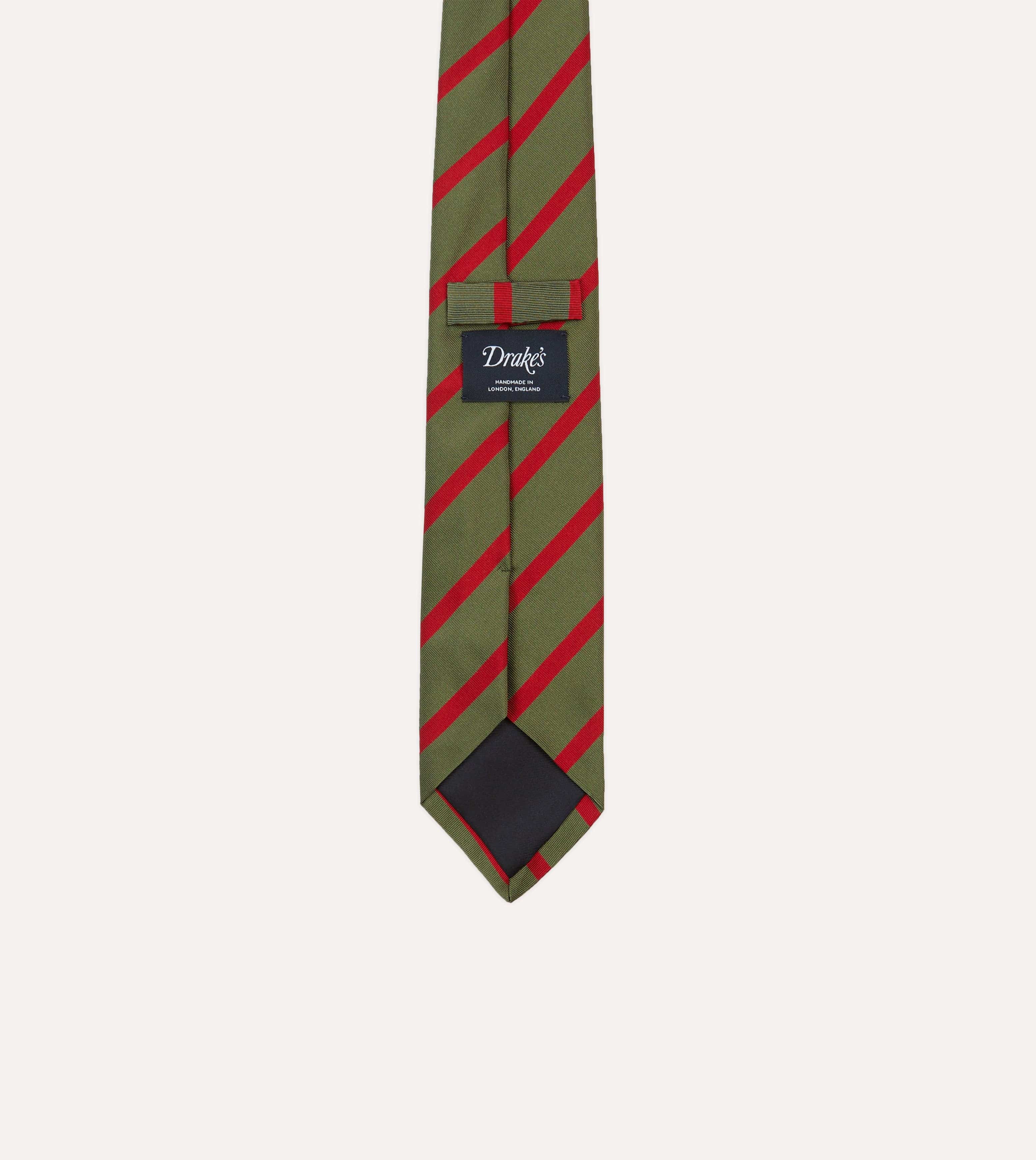 Olive and Red Bar Stripe Mogador Silk Tipped Tie - Image 4