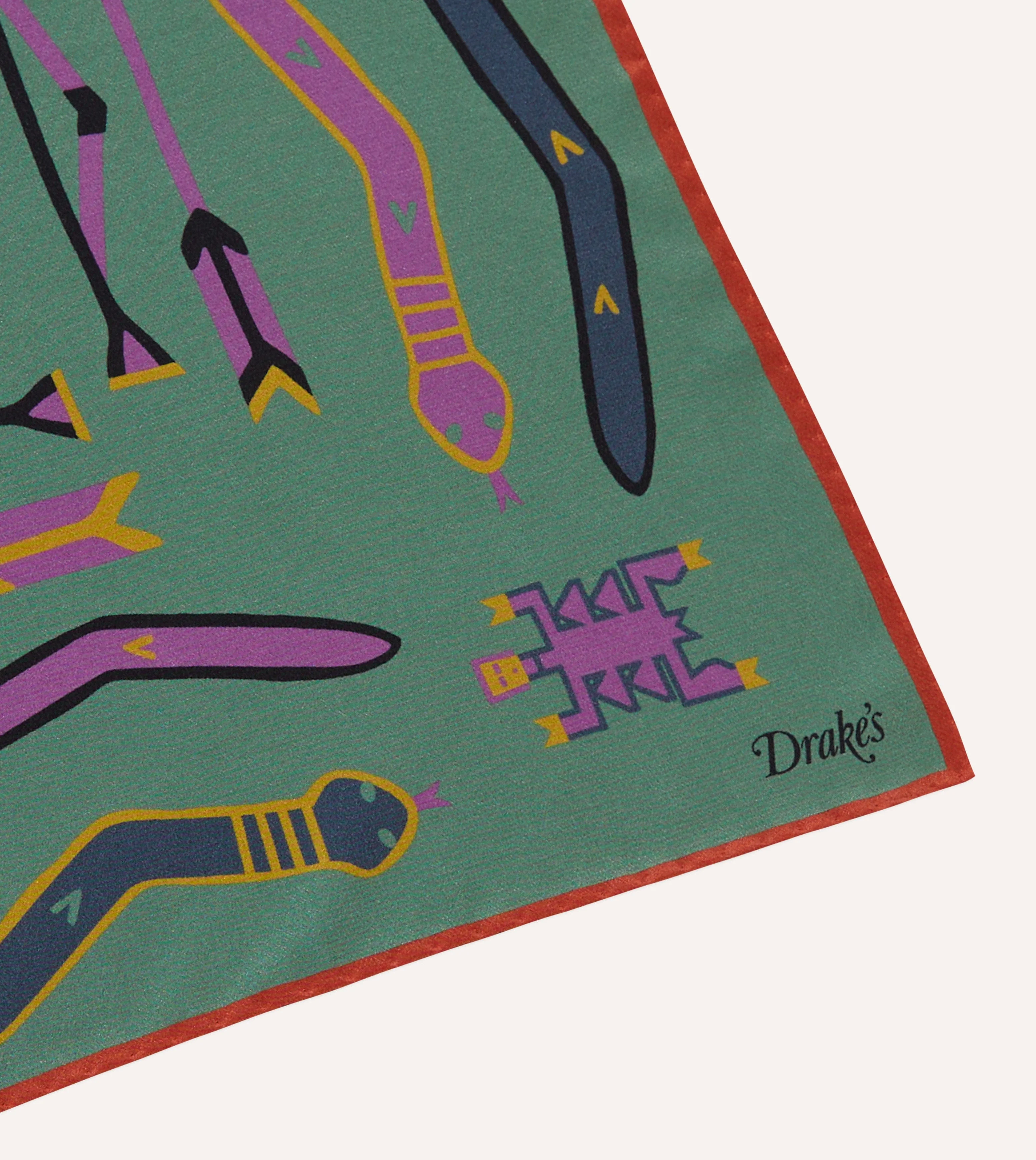 Olive and Rust Tribal Print Silk Pocket Square - Image 3