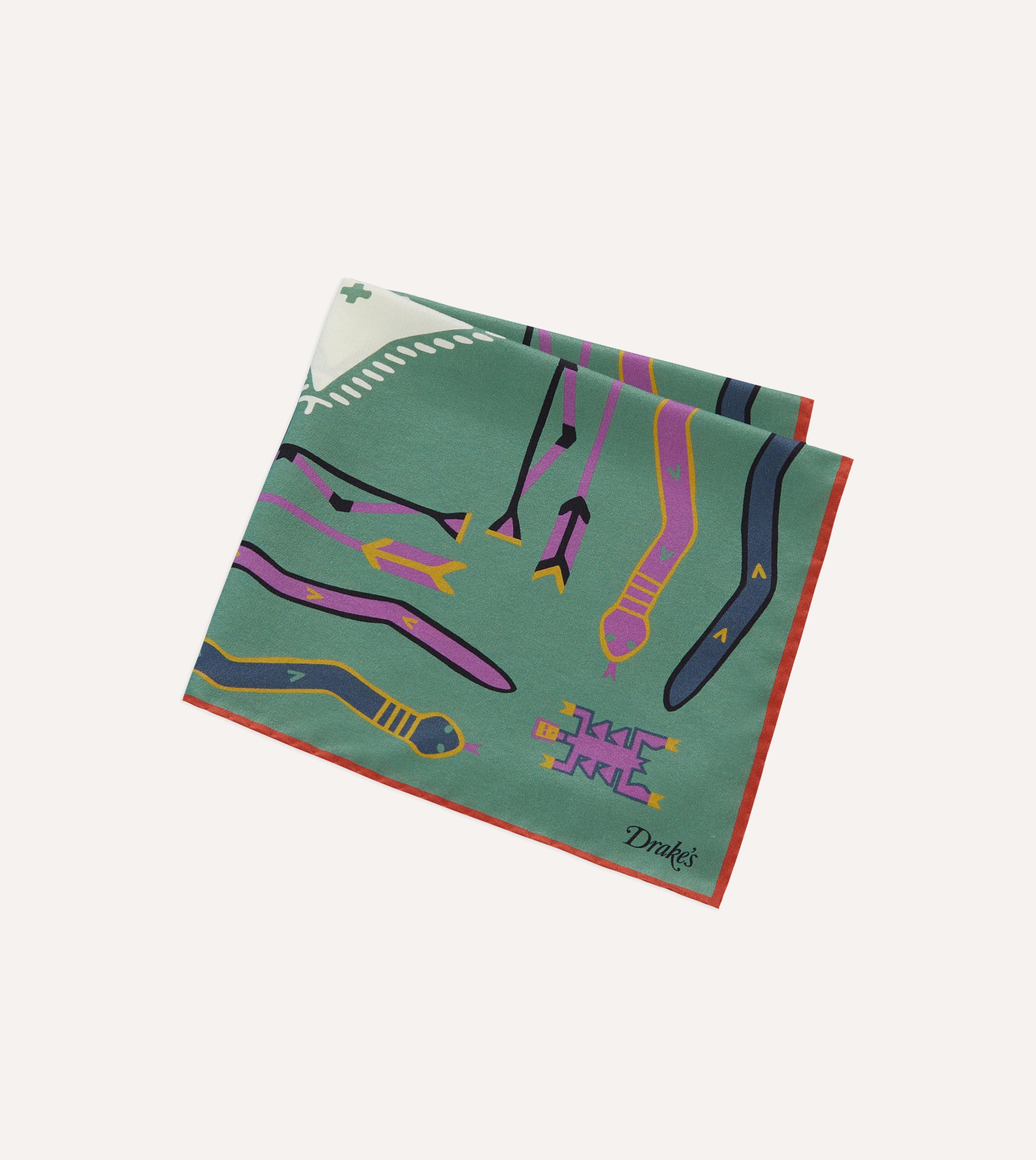 Olive and Rust Tribal Print Silk Pocket Square - Image 4