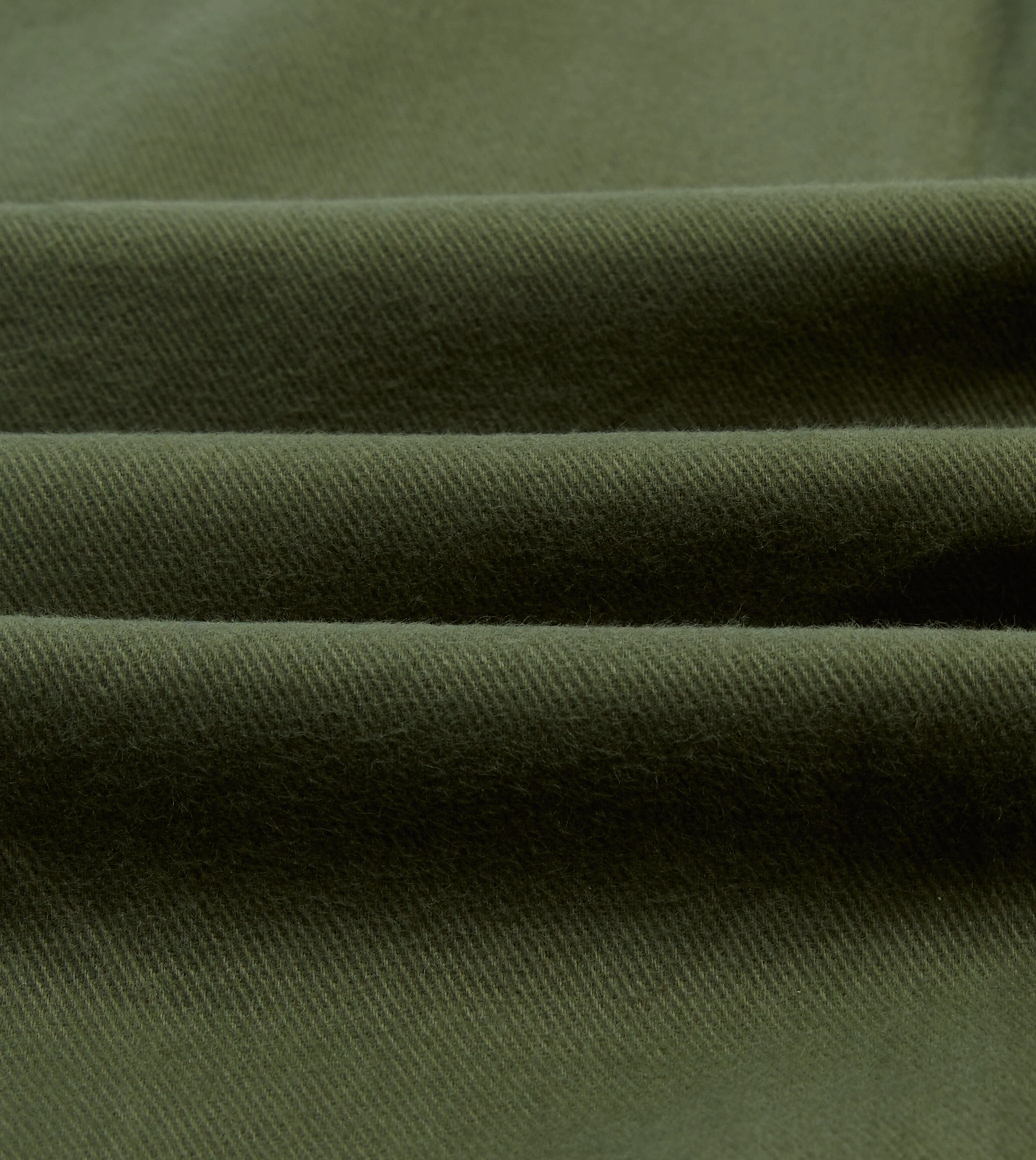 Olive Brushed Cotton Twill Two-Pocket Camp Collar Work Shirt - Image 2