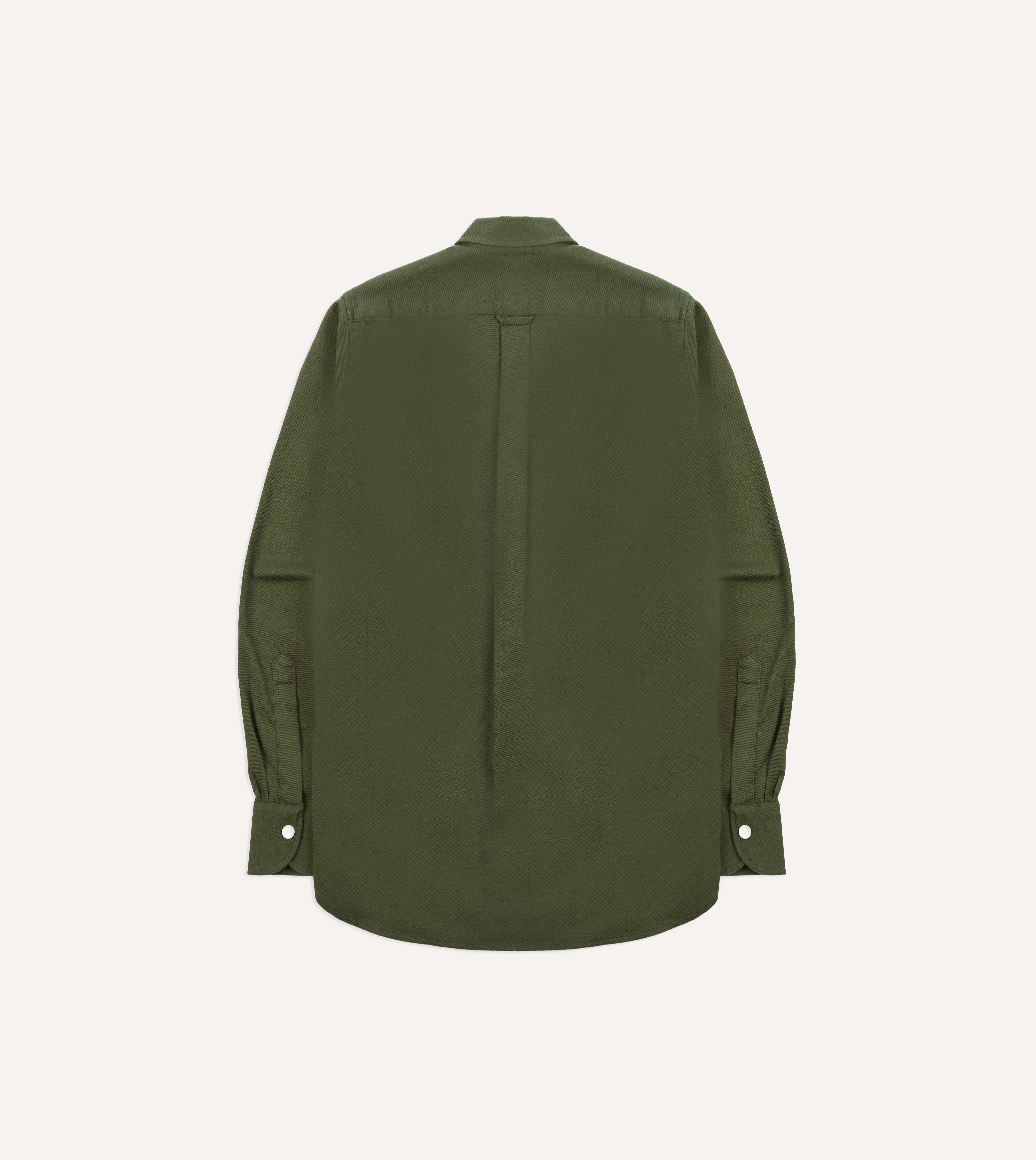 Olive Brushed Cotton Twill Two-Pocket Camp Collar Work Shirt - Image 6