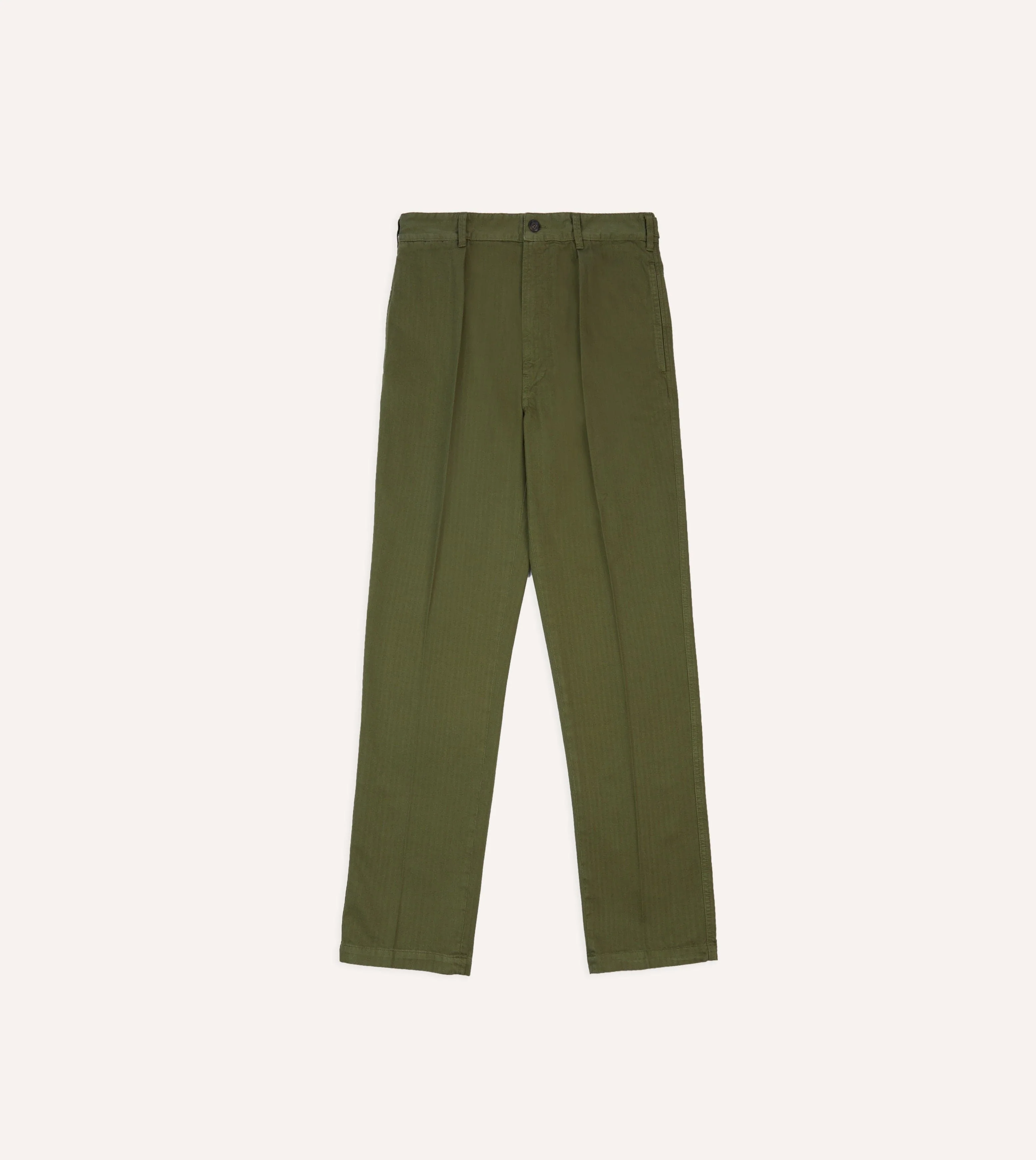 Olive Herringbone Cotton Games Trousers - Image 3