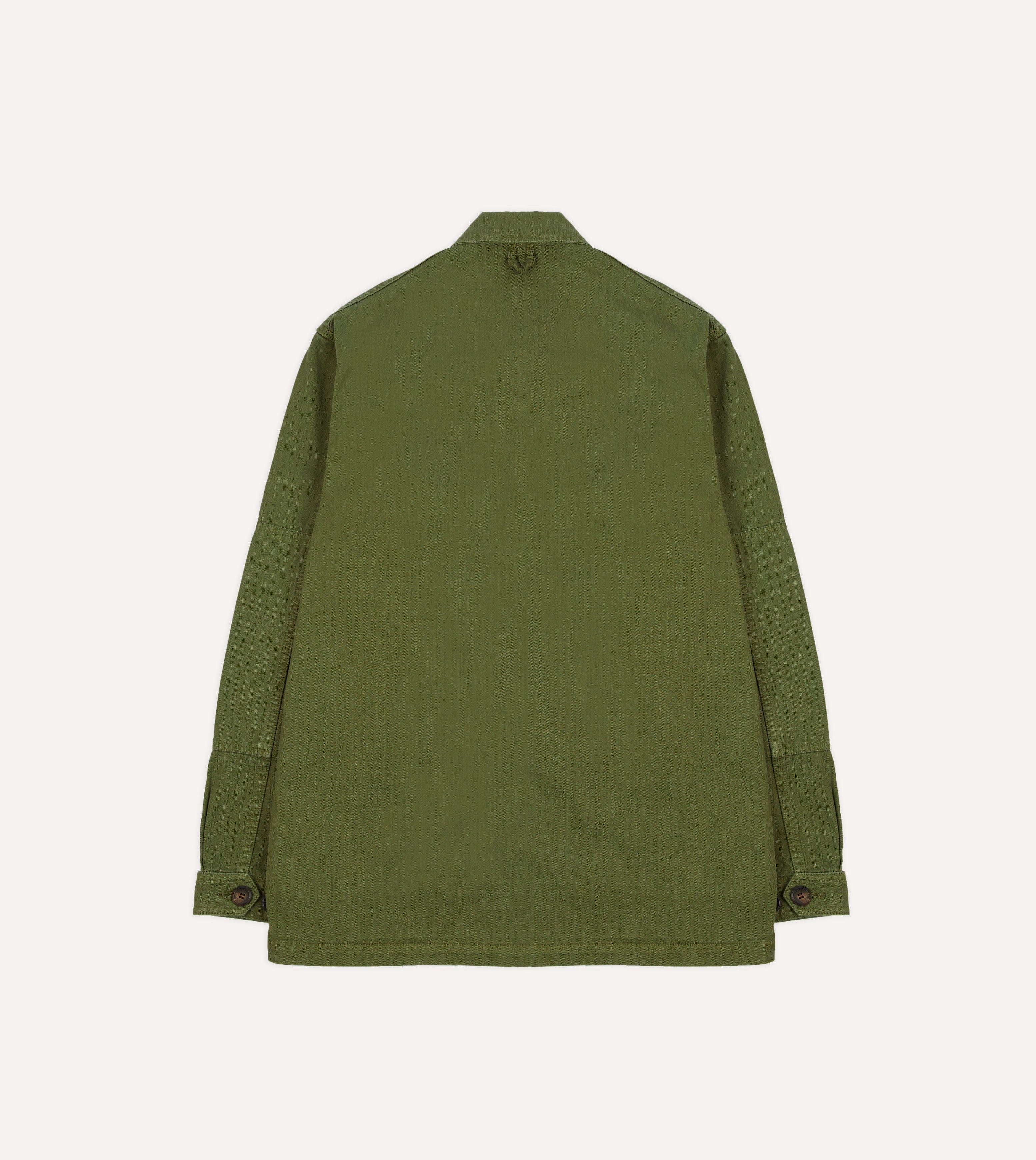 Olive Herringbone Cotton Jungle Jacket - Image 10