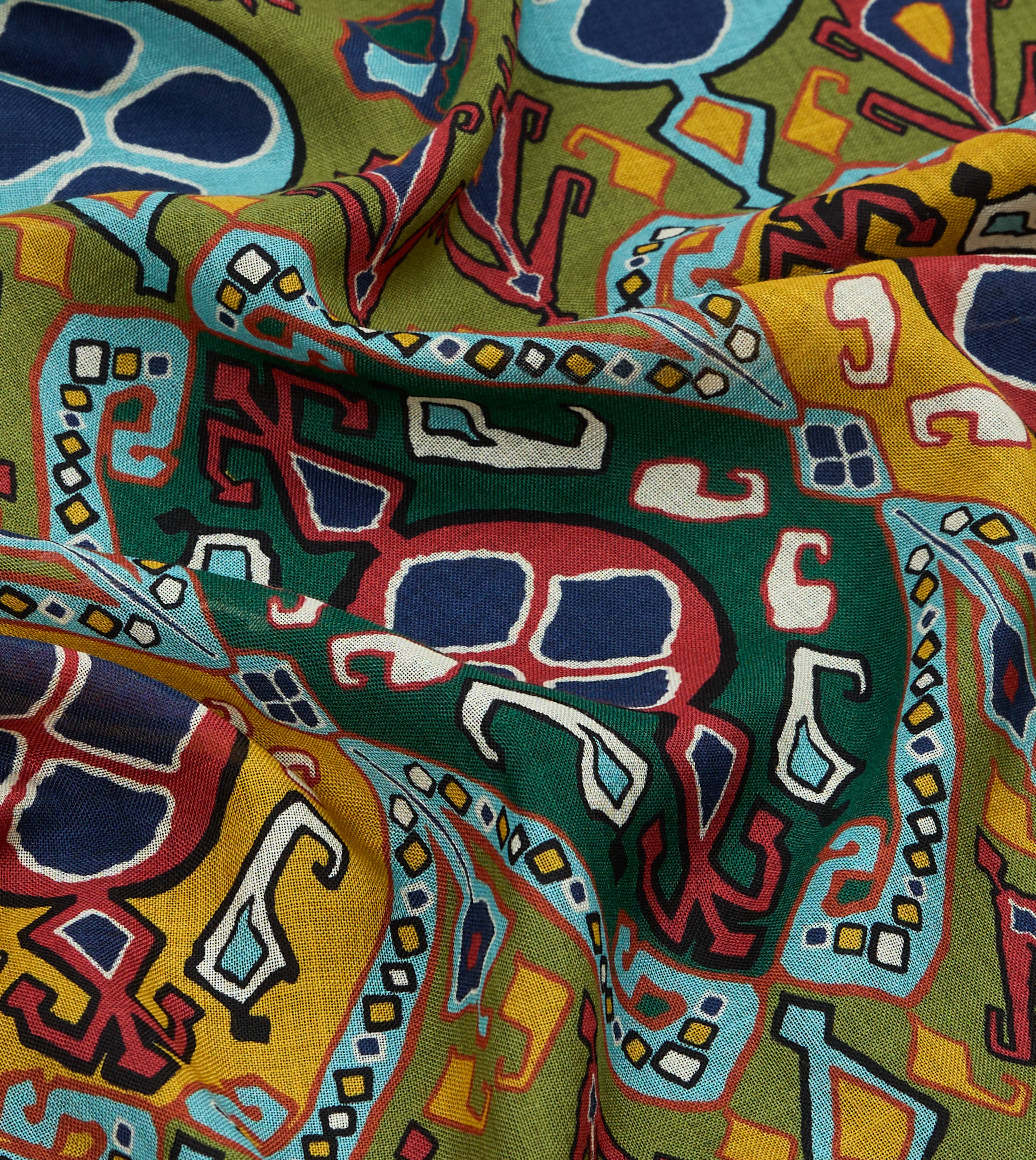 Olive Tapestry Print Wool Silk Scarf - Image 2