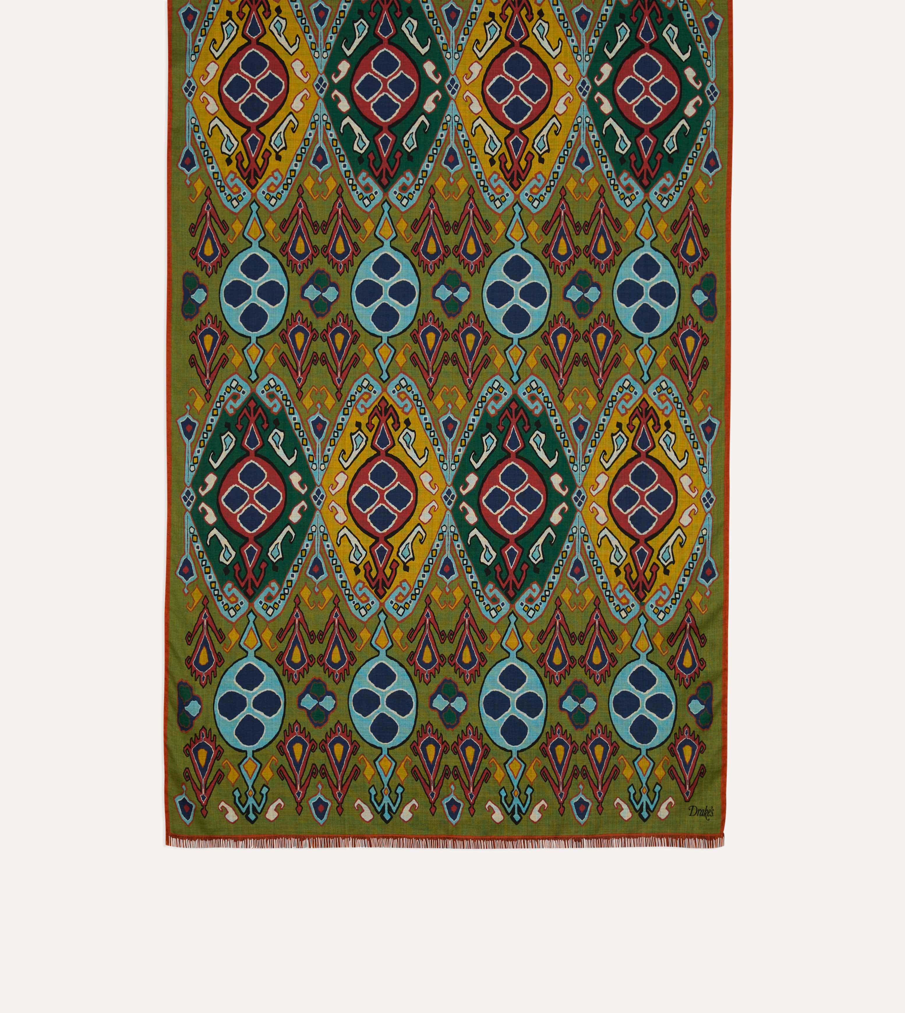 Olive Tapestry Print Wool Silk Scarf - Image 3
