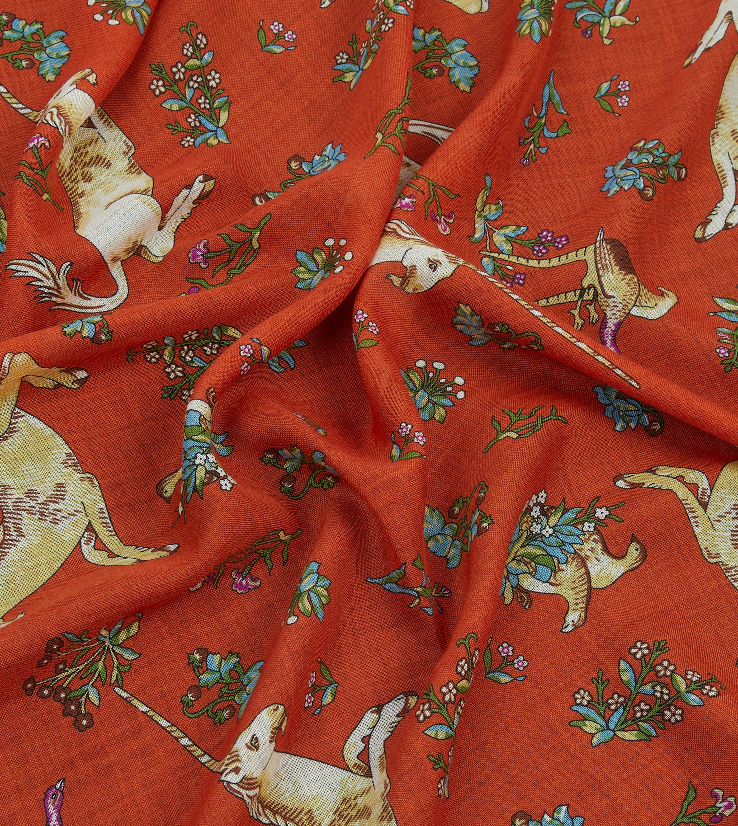 Orange and Green Unicorn Print Tubular Wool Silk Scarf - Image 2