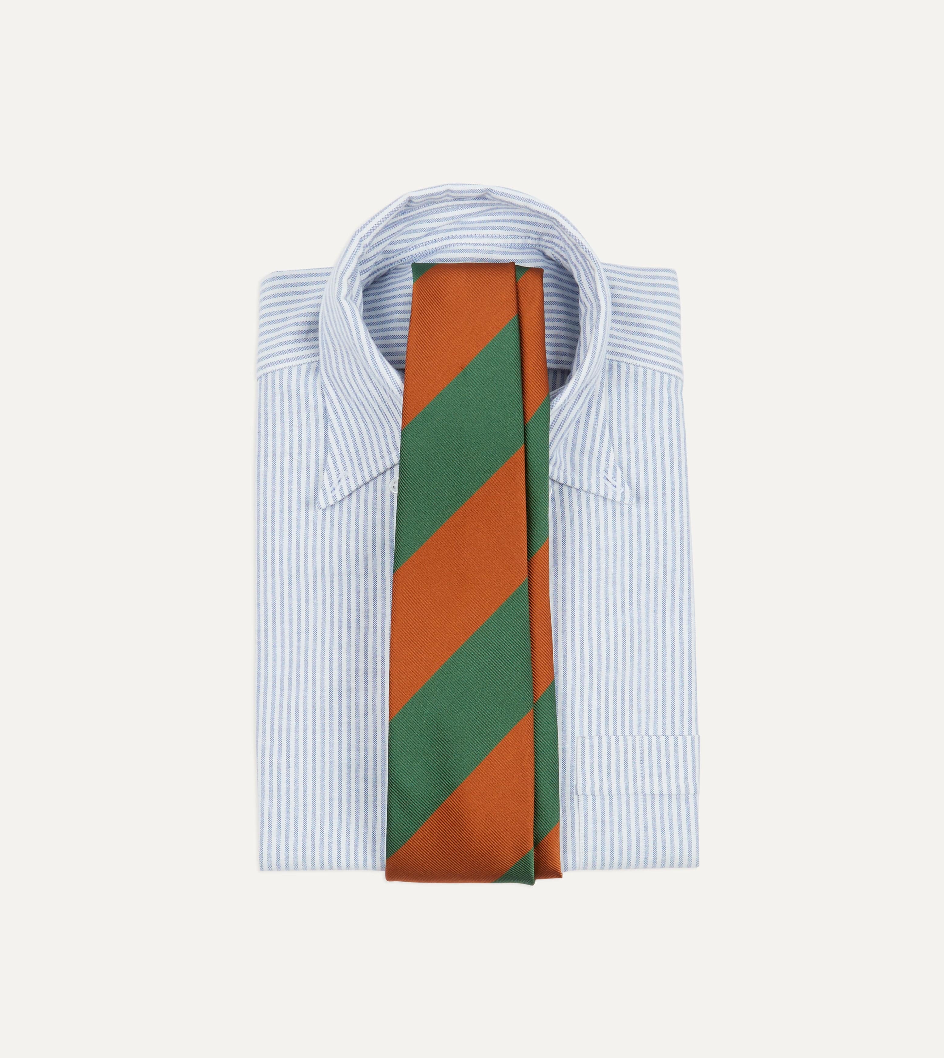 Orange and Green Wide Stripe Repp Silk Tipped Tie - Image 2