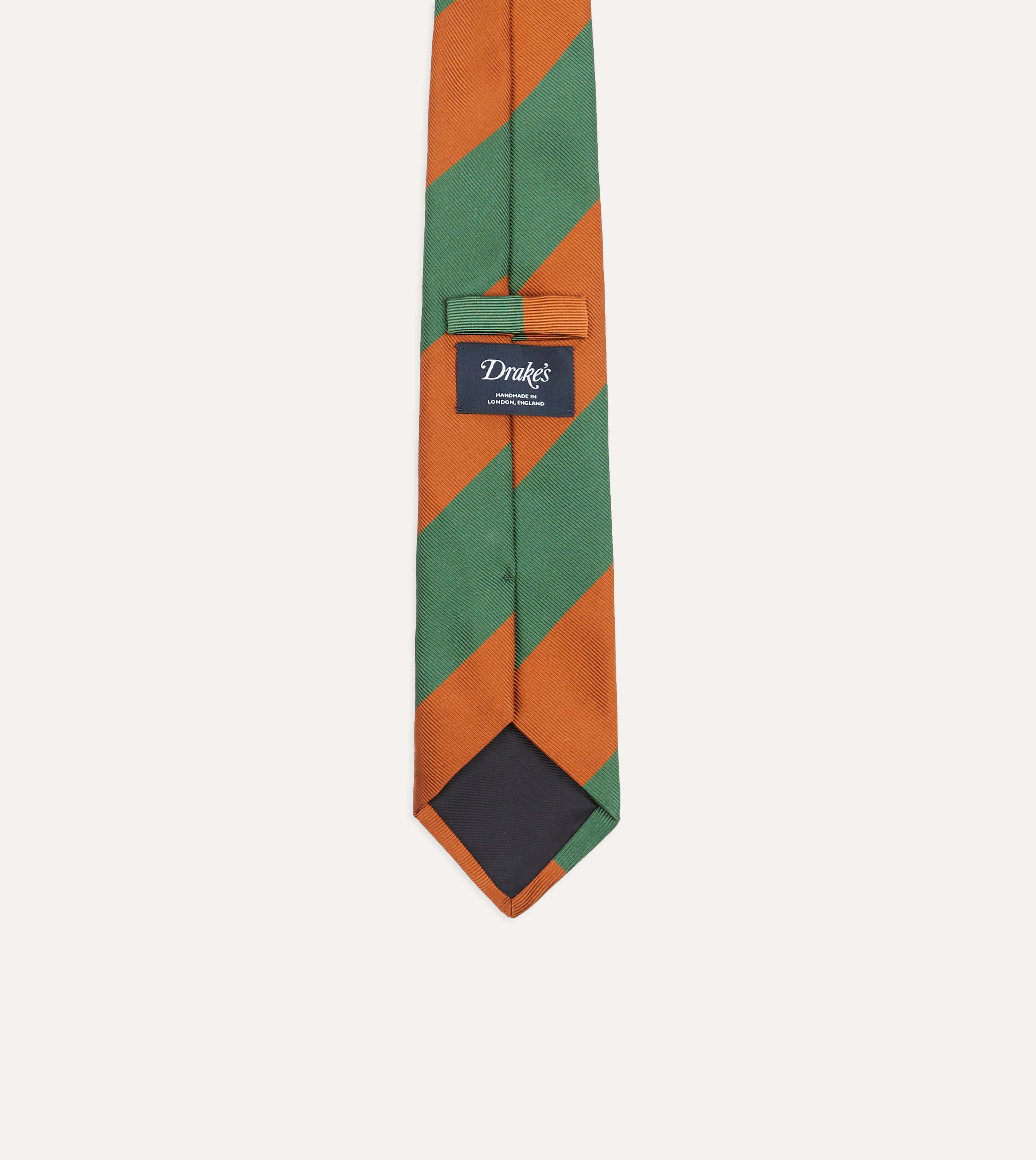 Orange and Green Wide Stripe Repp Silk Tipped Tie - Image 3
