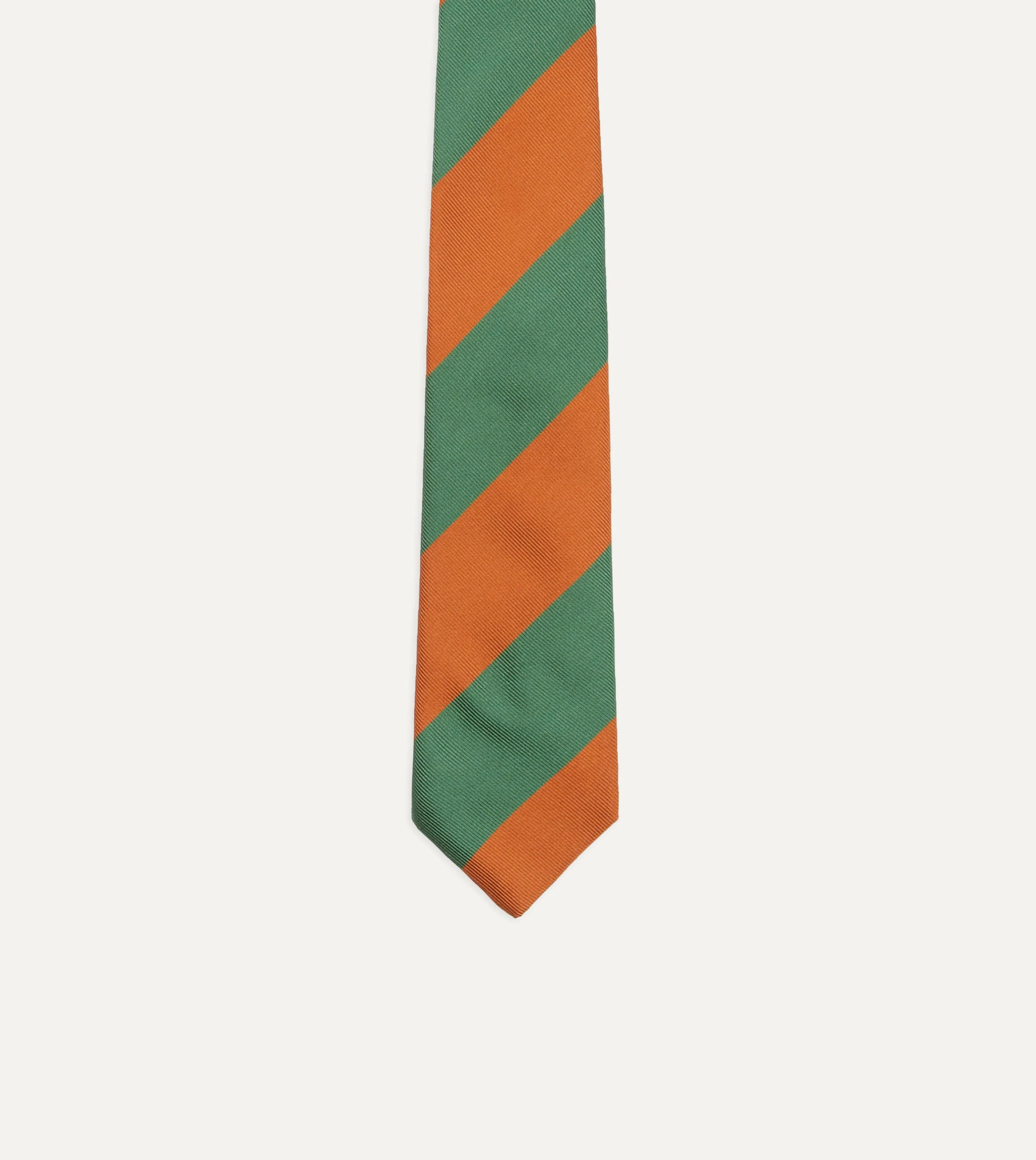 Orange and Green Wide Stripe Repp Silk Tipped Tie - Image 4