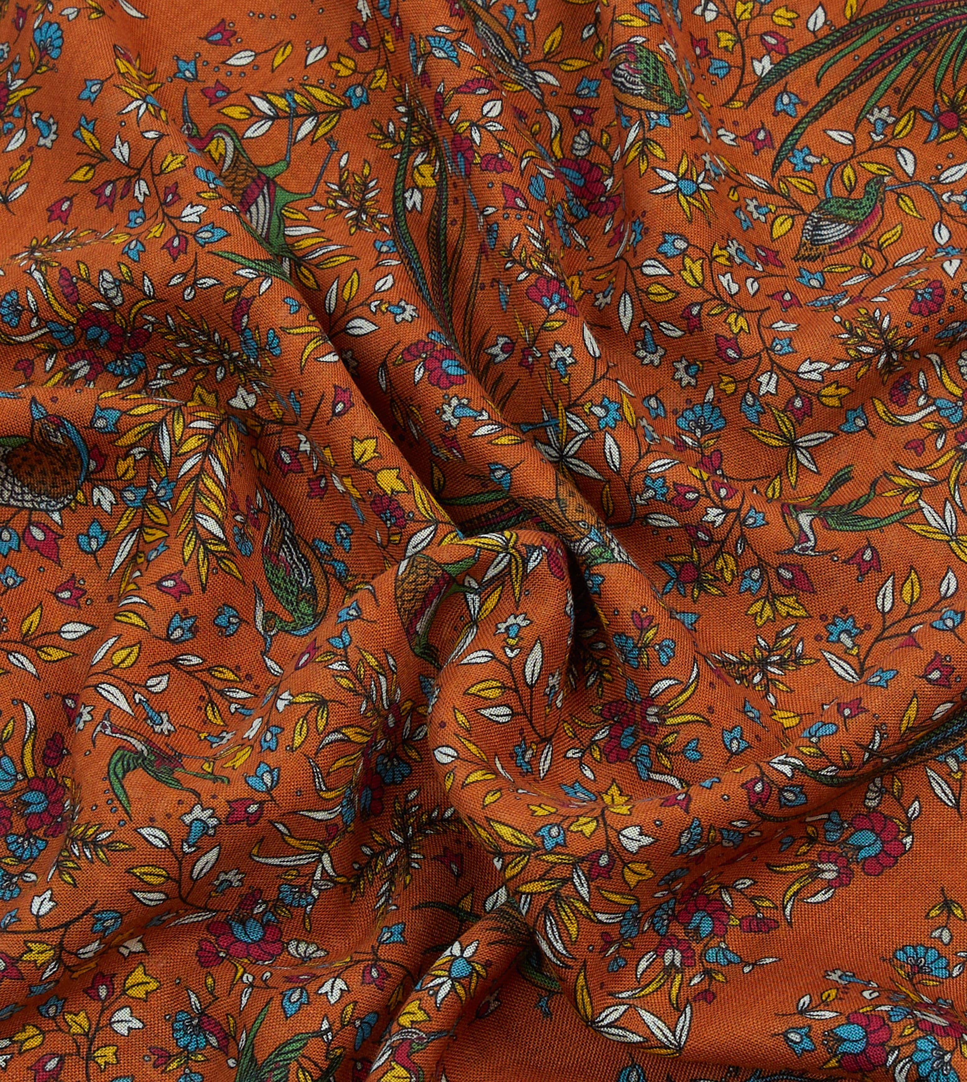 Orange Birds of Paradise Print Tubular Wool Silk Scarf - Image 2