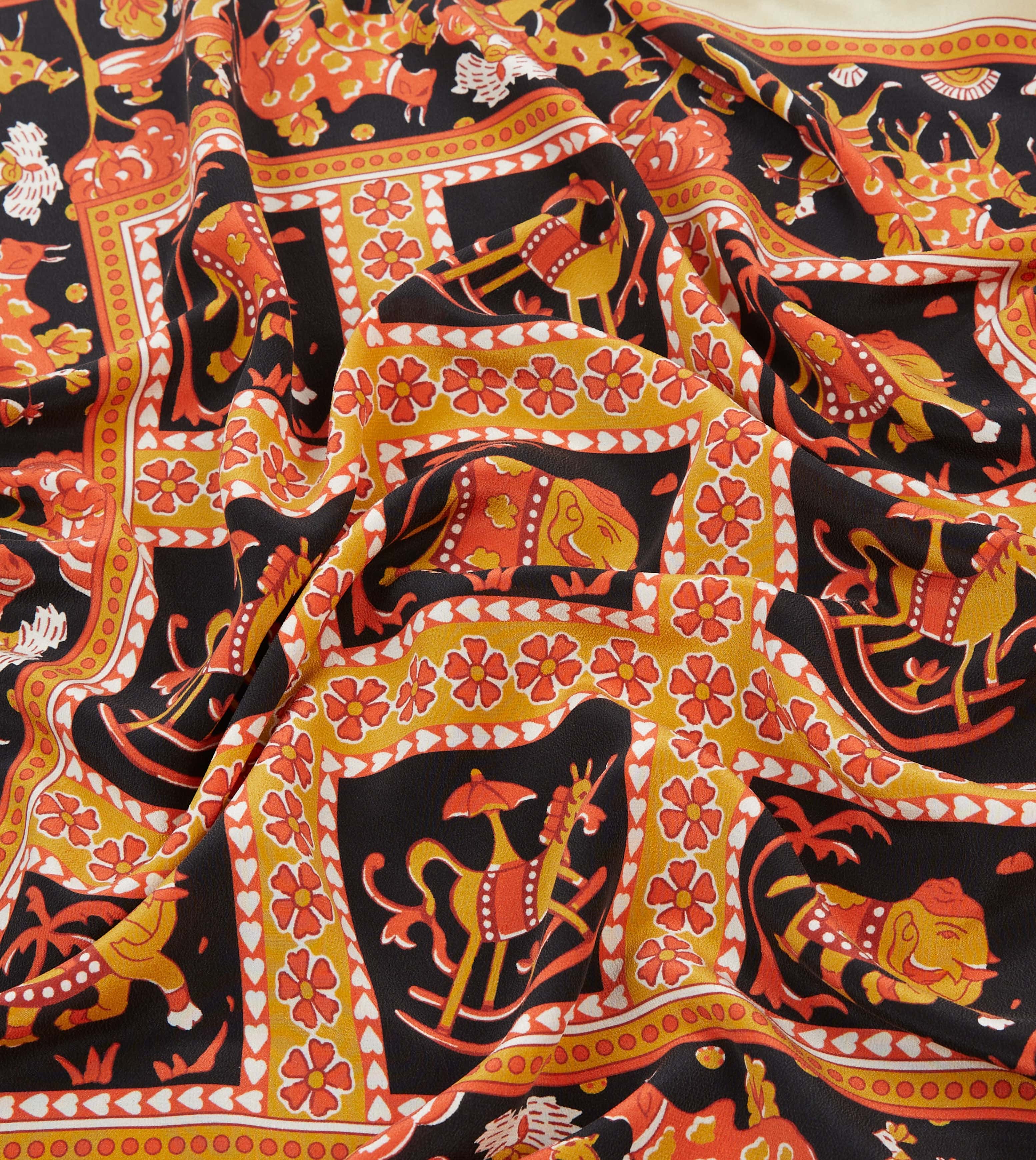 Orange Elephant Print Silk Bandana - Image 2