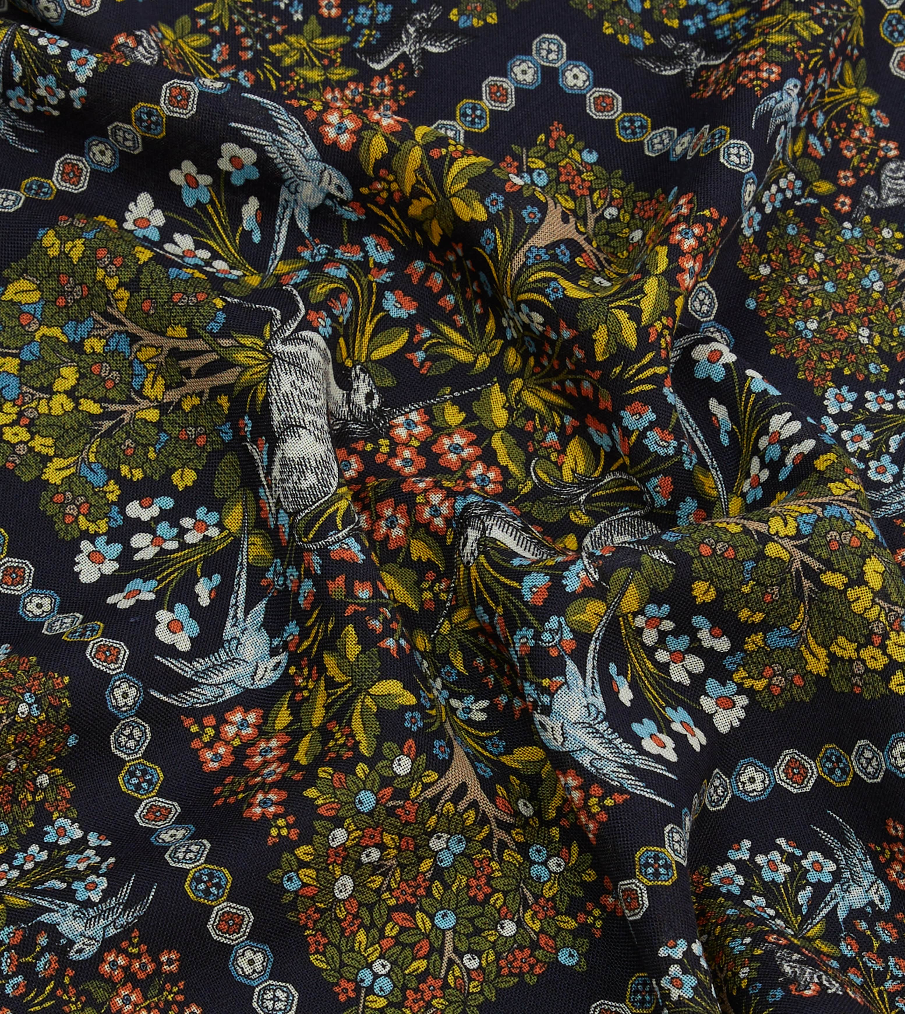 Orange Floral Unicorn Print Wool-Silk Pocket Square - Image 2
