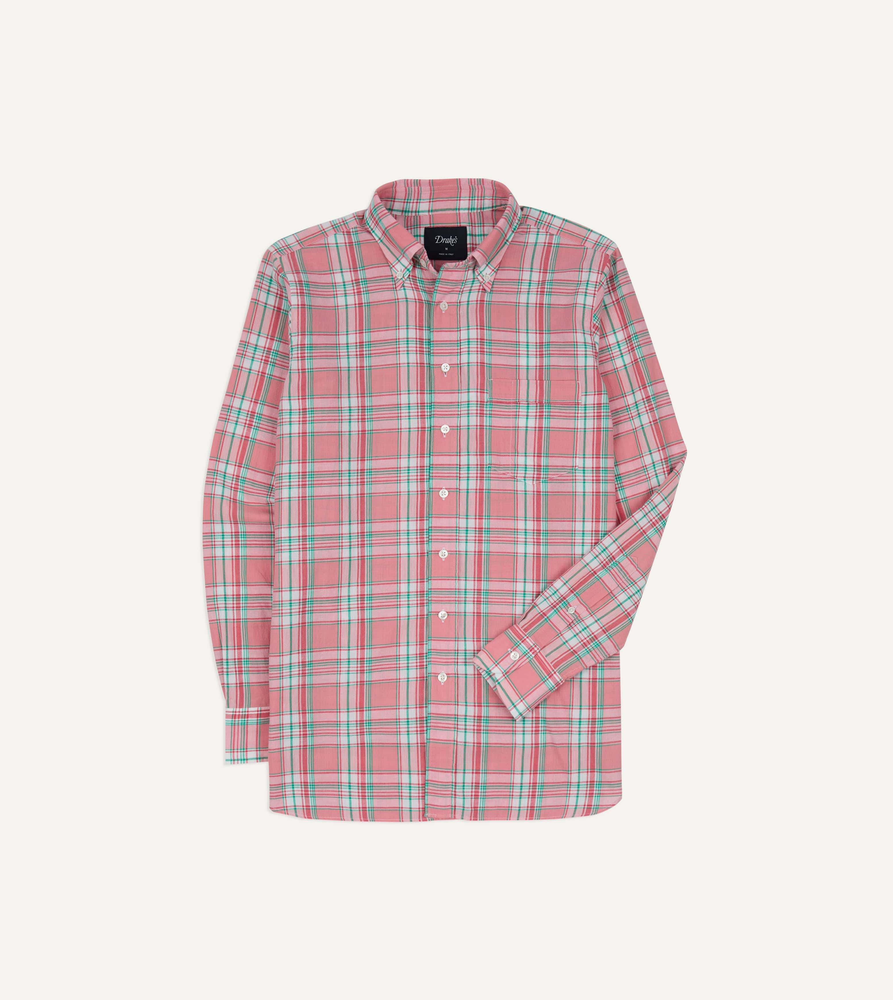 Pink and Green Madras Check Cotton Button-Down Shirt - Image 3