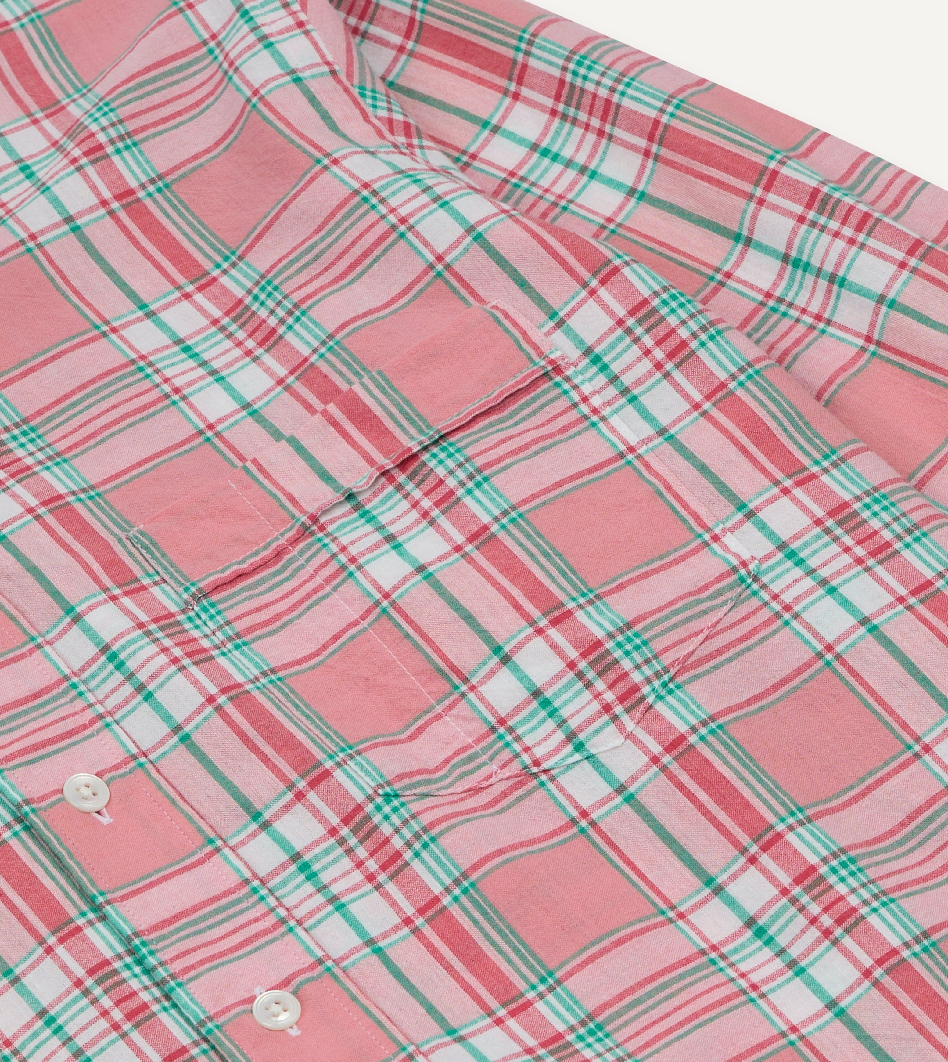 Pink and Green Madras Check Cotton Button-Down Shirt - Image 4