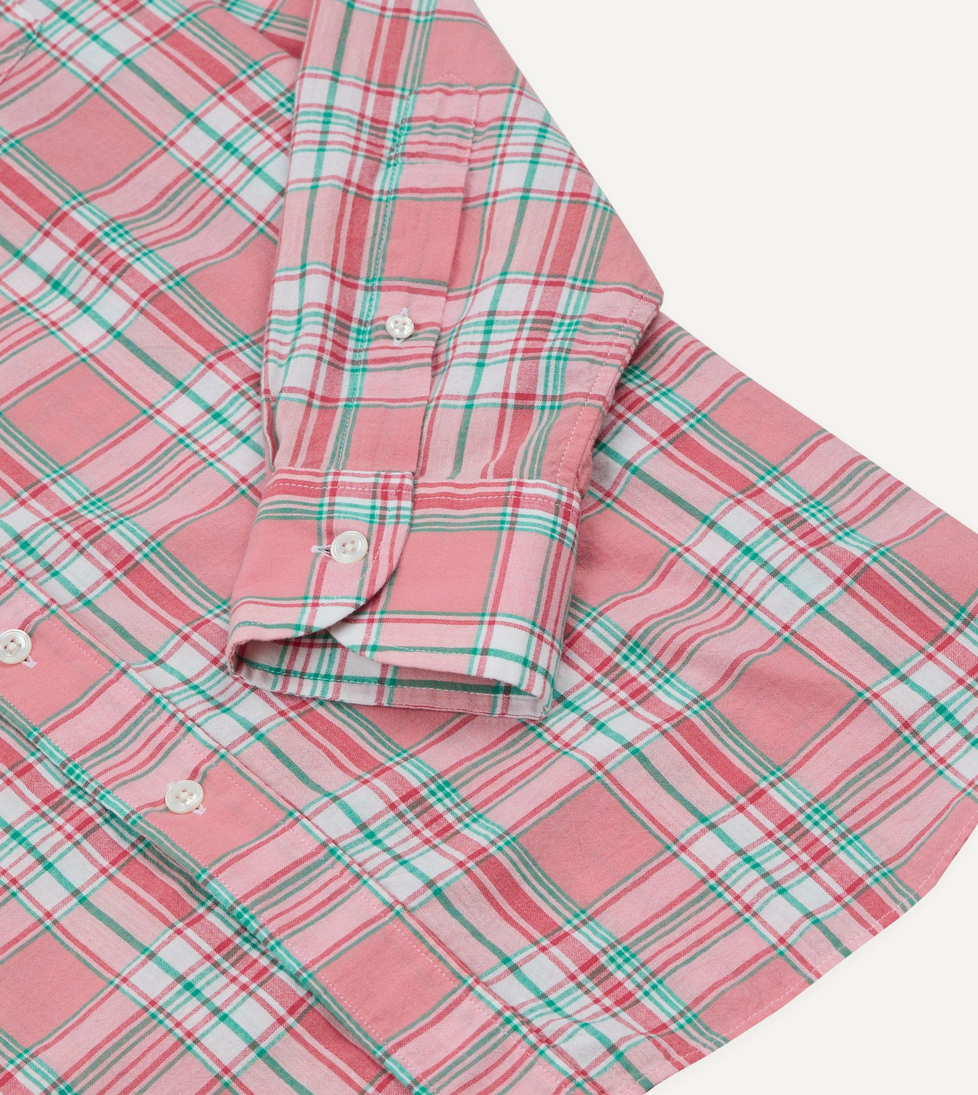 Pink and Green Madras Check Cotton Button-Down Shirt - Image 5