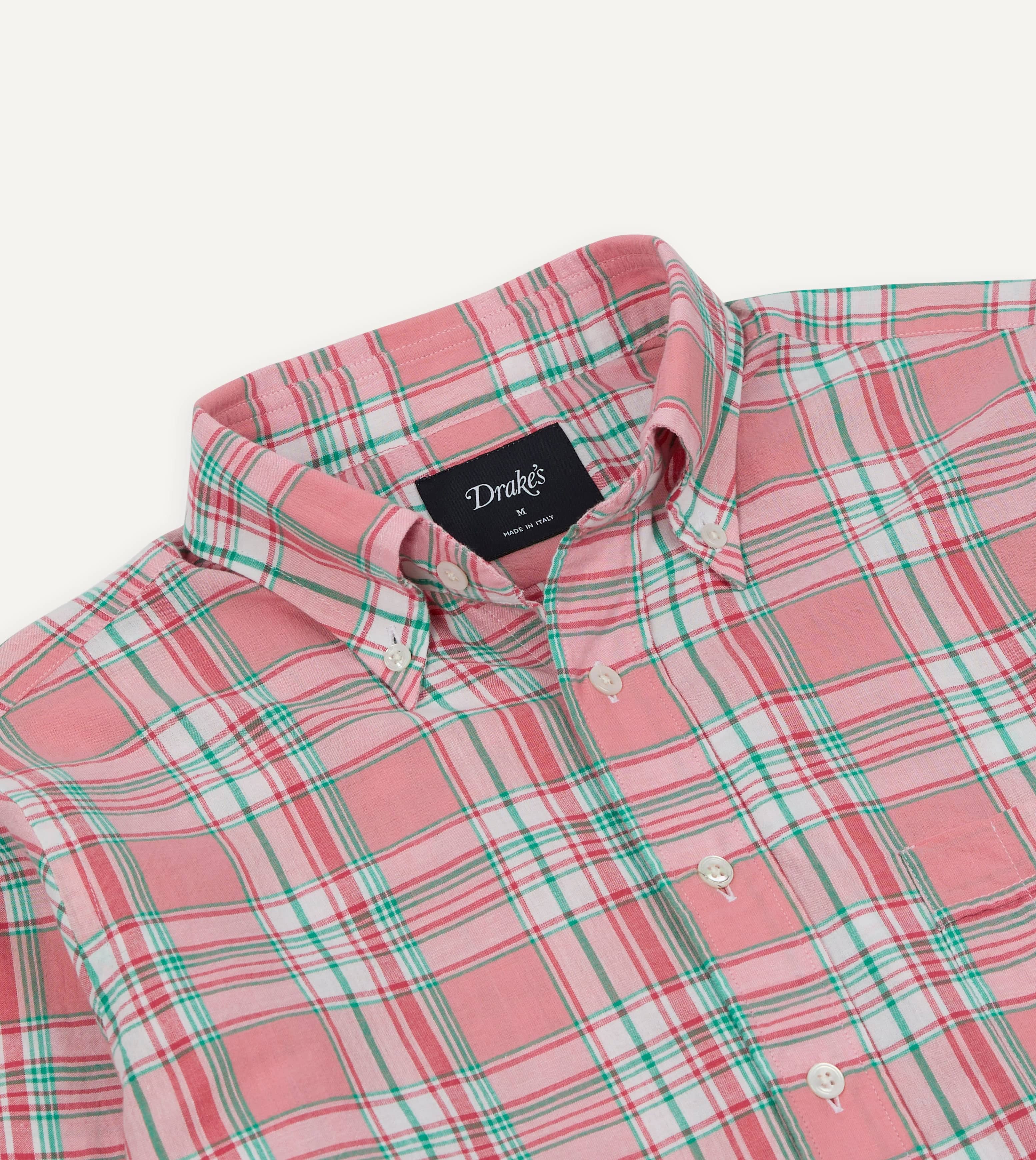 Pink and Green Madras Check Cotton Button-Down Shirt - Image 6