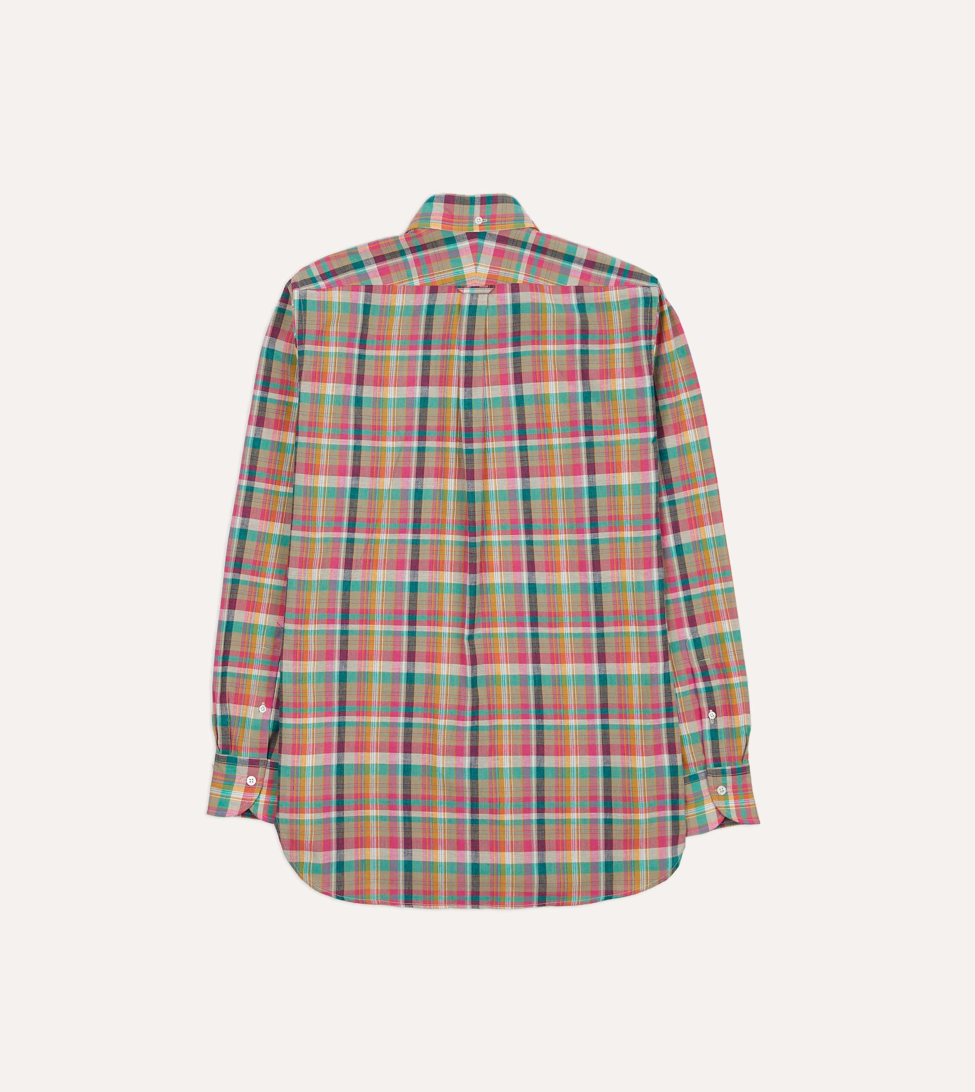 Pink and Green Madras Check Cotton Button-Down Shirt - Image 6
