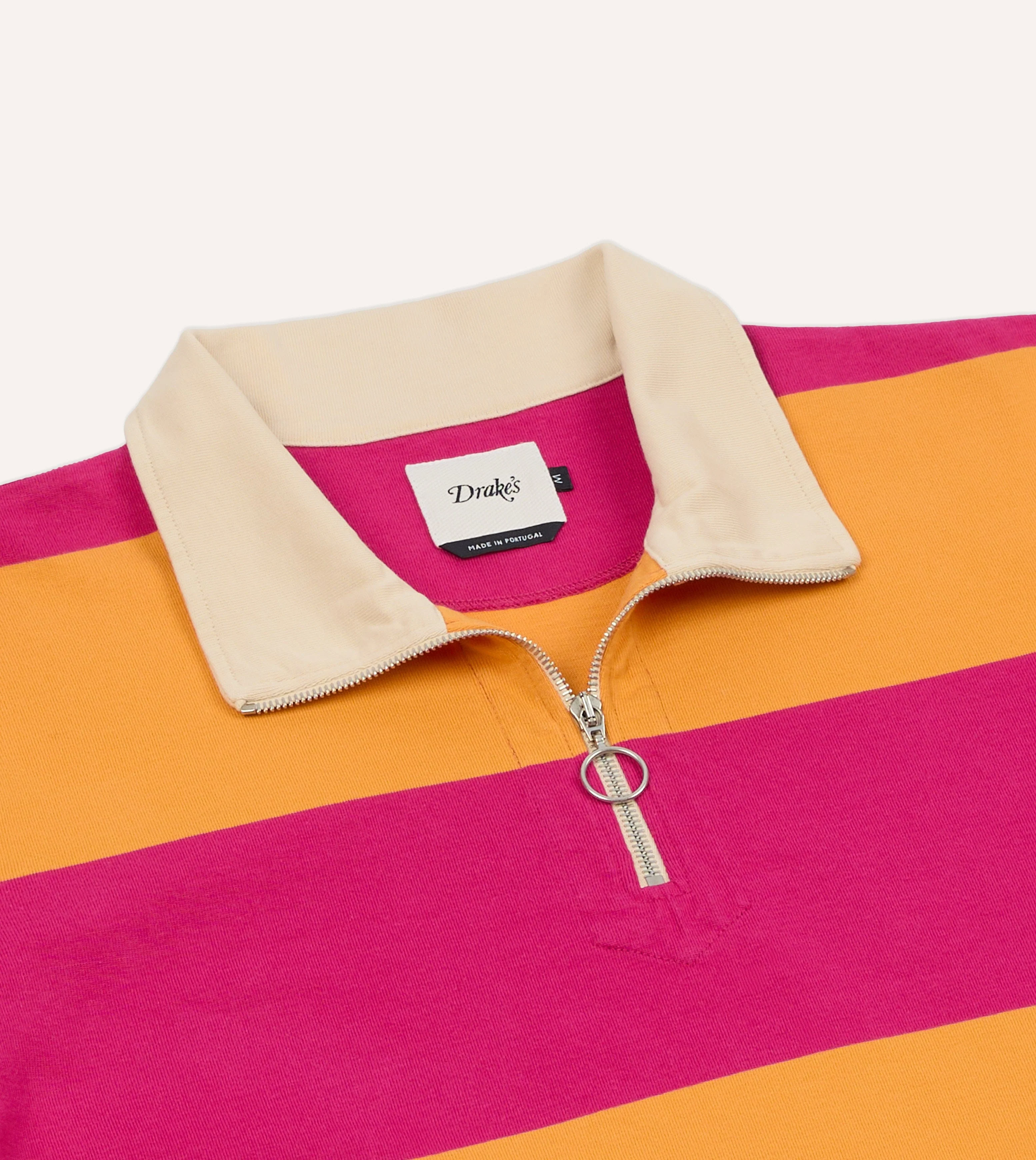 Pink and Orange Block Stripe Cotton Quarter Zip Rugby Shirt - Image 4