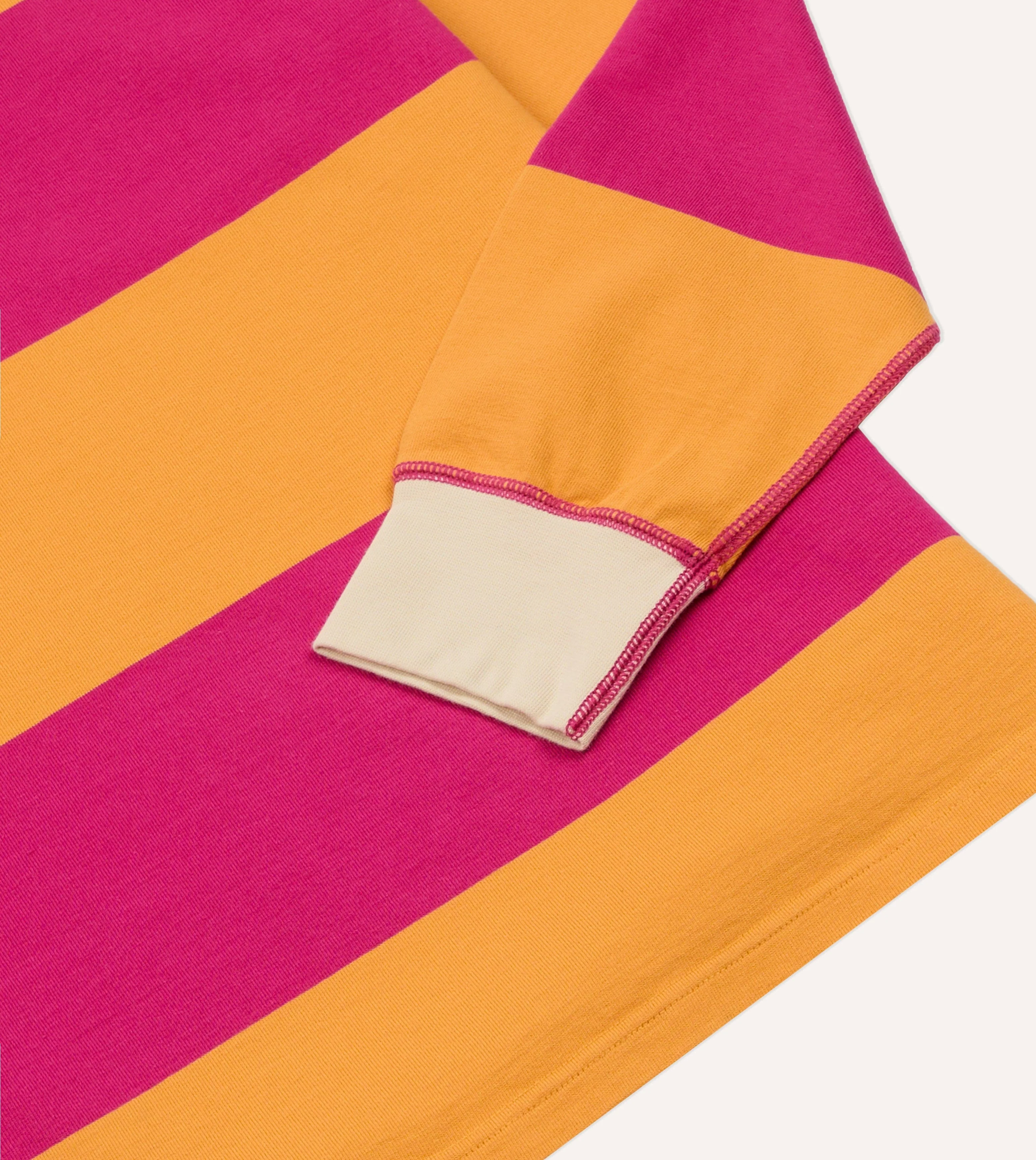 Pink and Orange Block Stripe Cotton Quarter Zip Rugby Shirt - Image 5