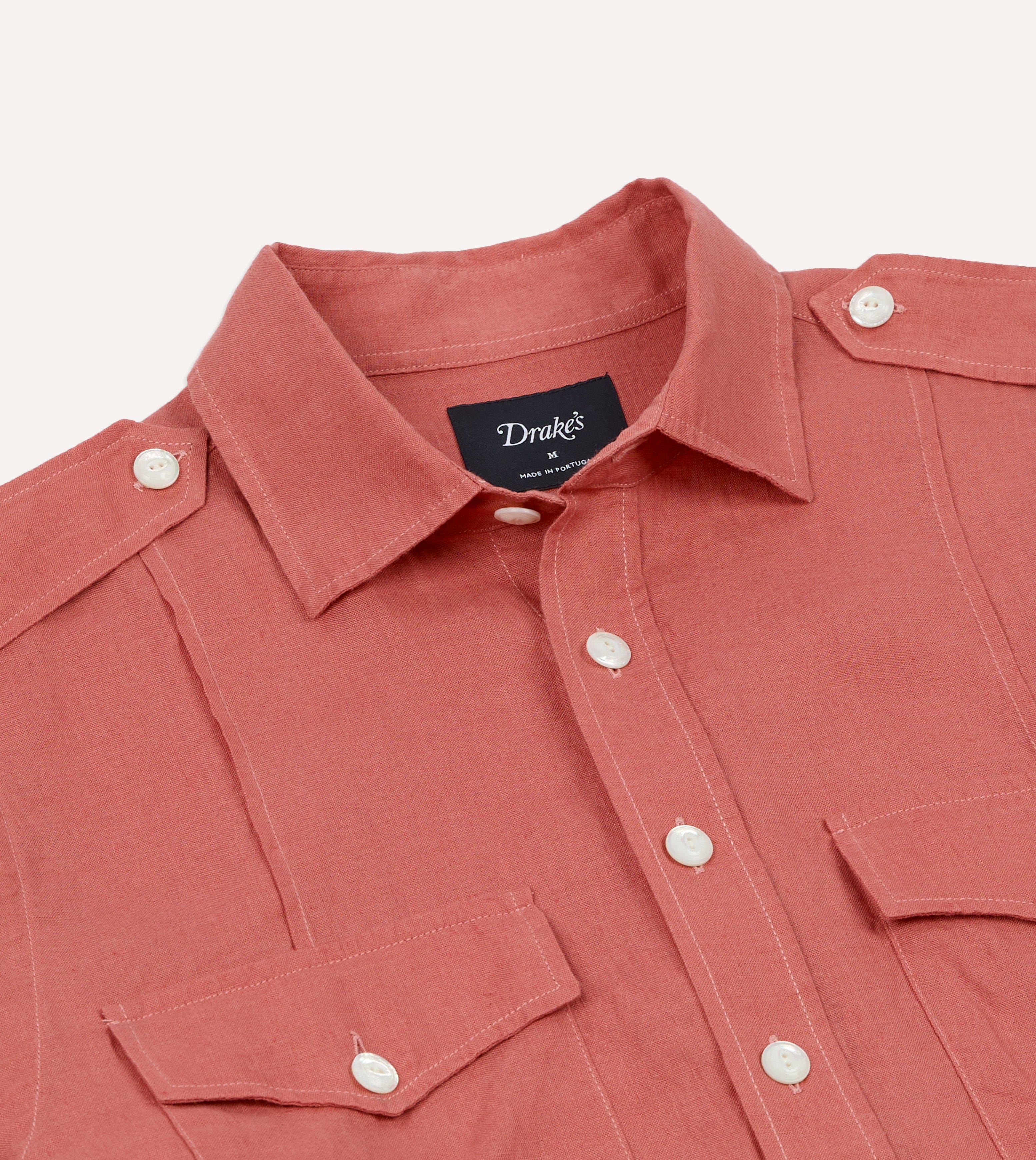 Pink Linen Pintuck Military Shirt - Image 3