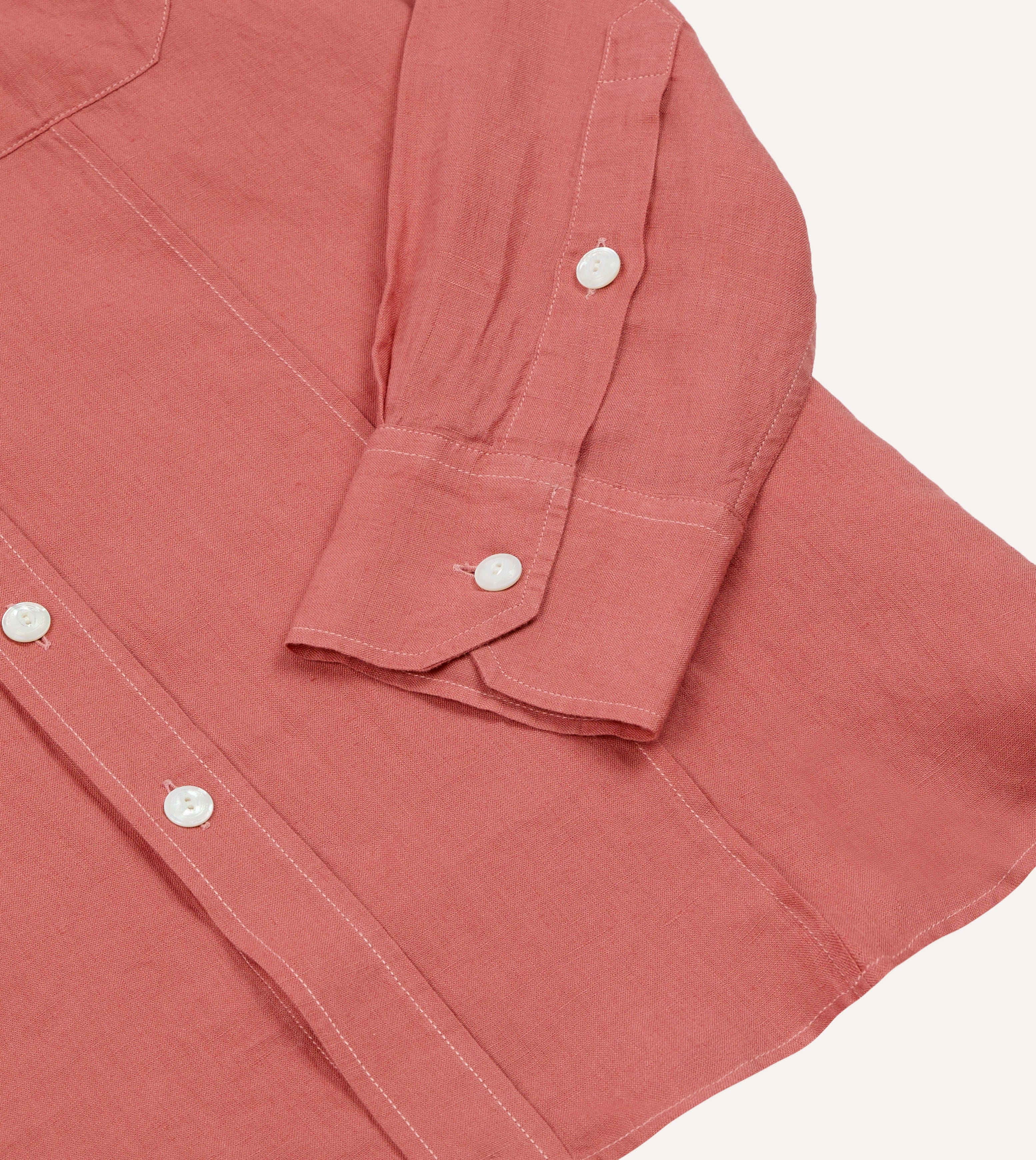Pink Linen Pintuck Military Shirt - Image 5