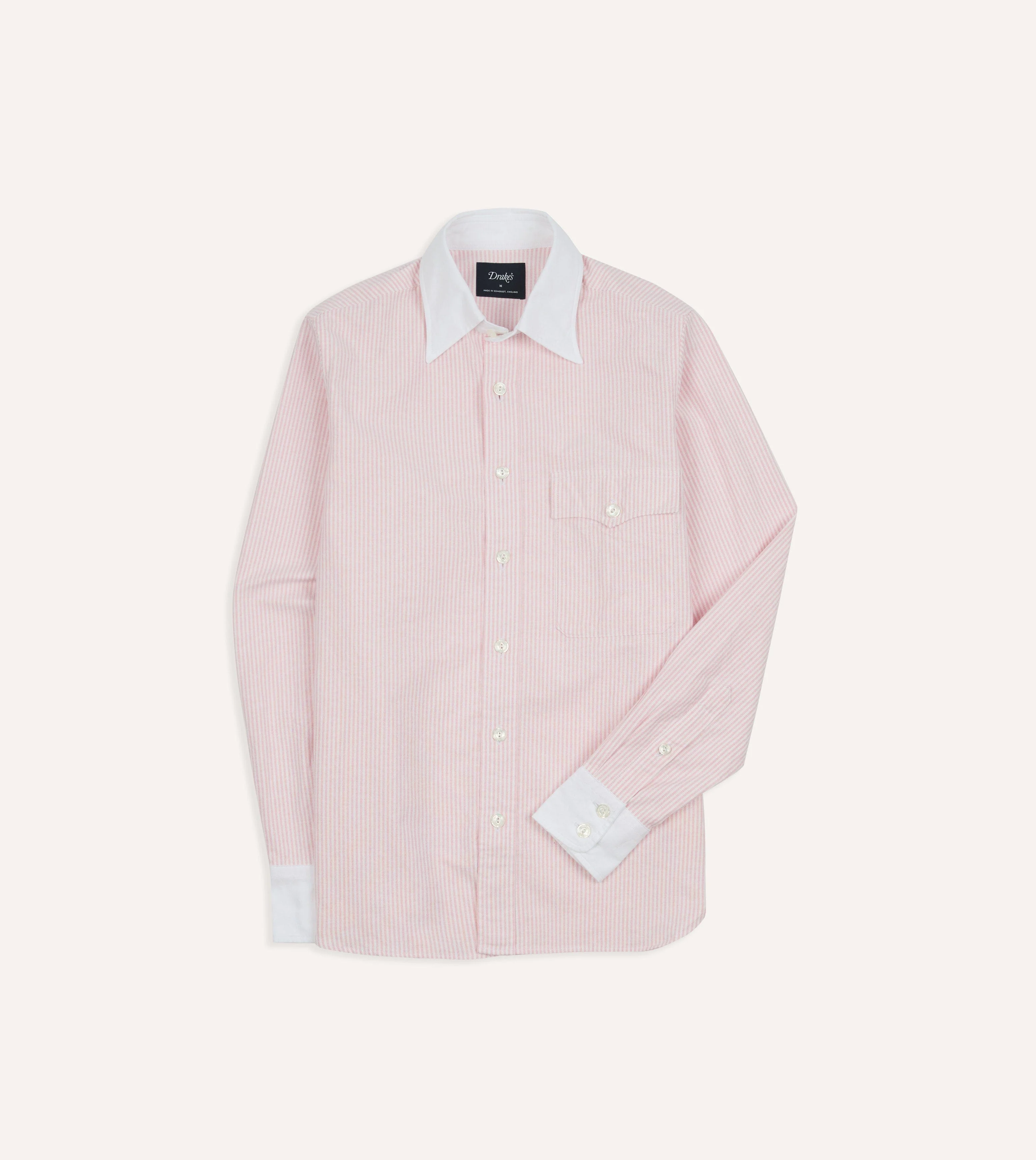 Pink Ticking Stripe Cotton Oxford Long Point Collar Western Shirt