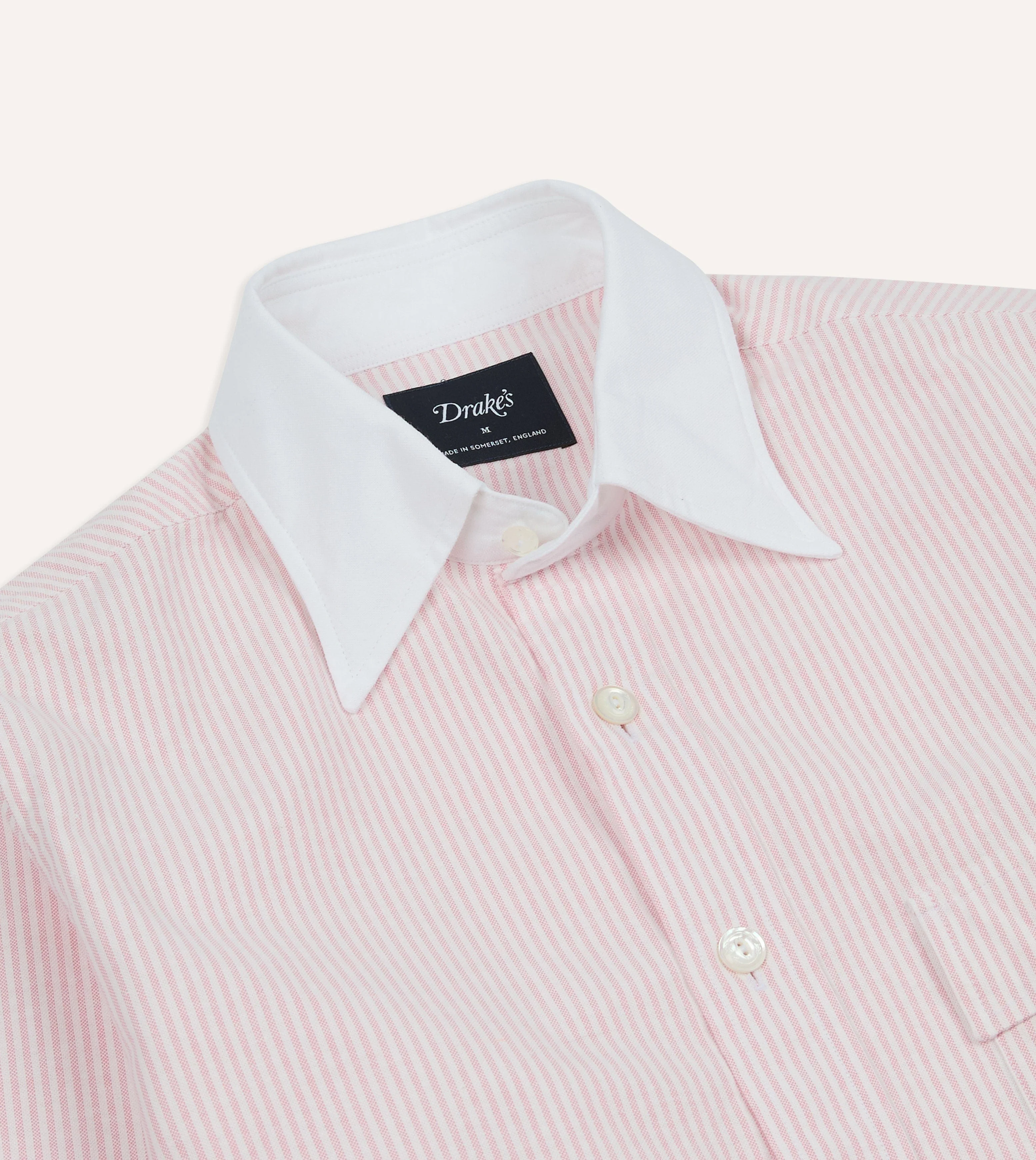 Pink Ticking Stripe Cotton Oxford Long Point Collar Western Shirt - Image 3