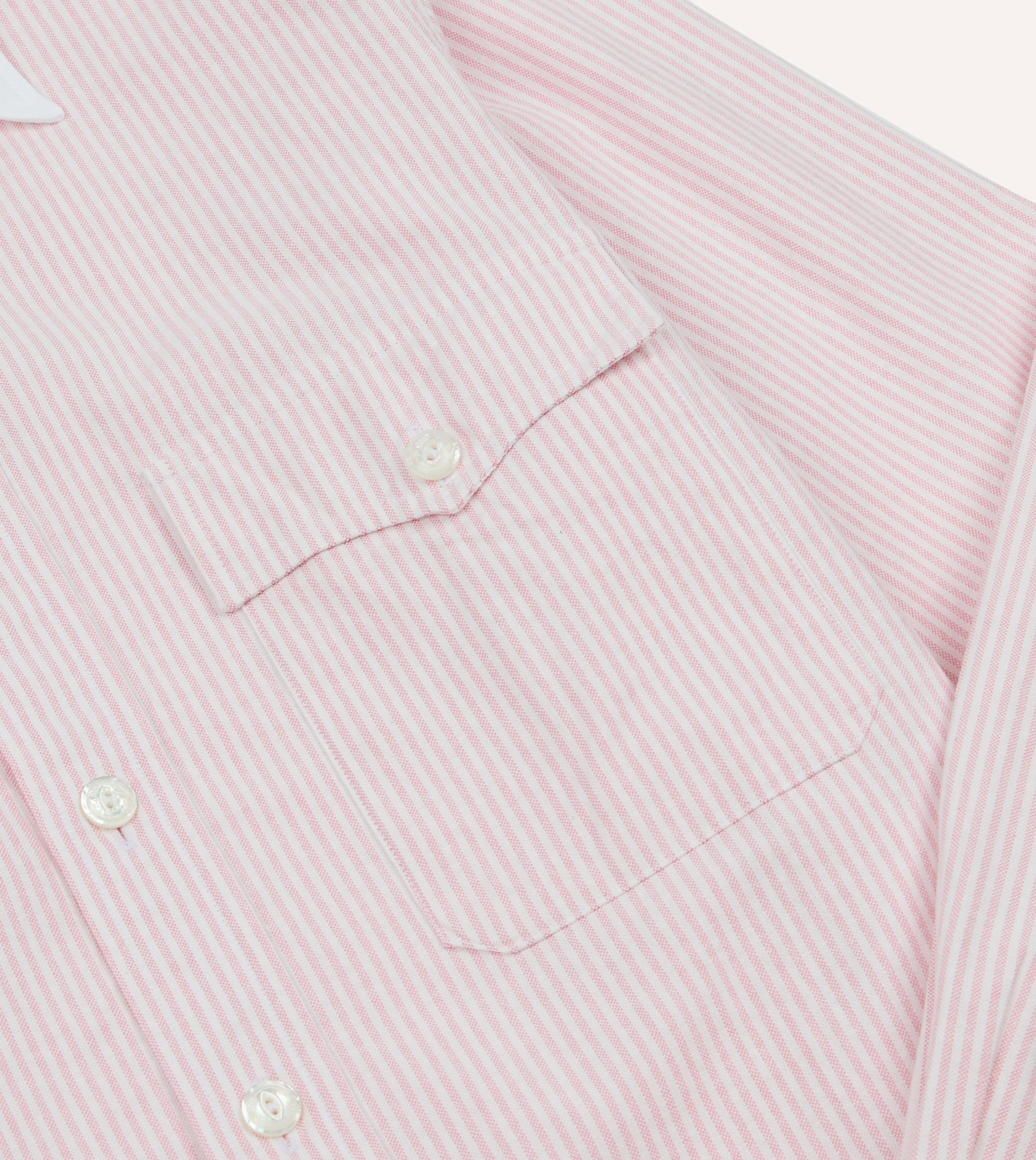 Pink Ticking Stripe Cotton Oxford Long Point Collar Western Shirt - Image 4