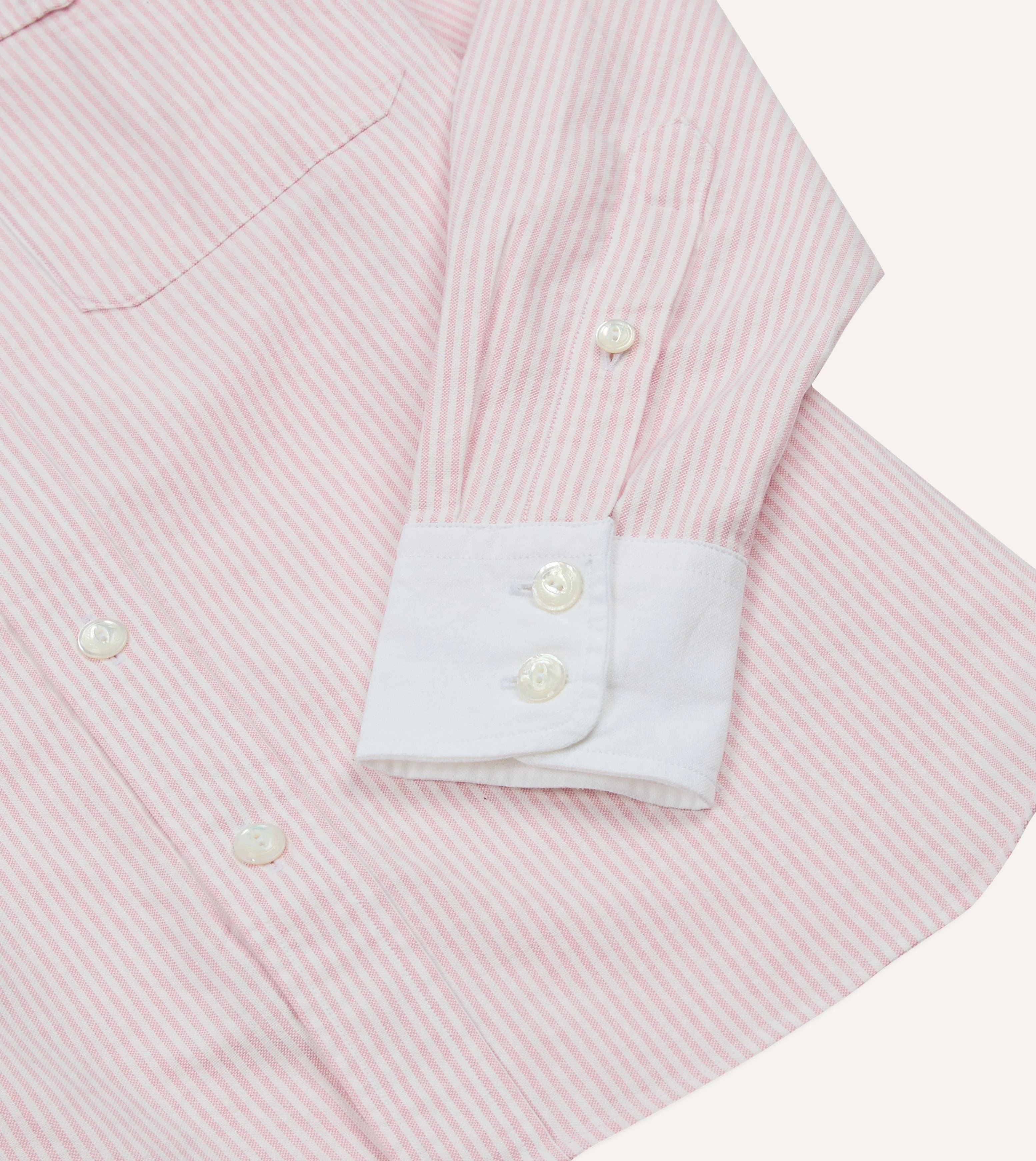 Pink Ticking Stripe Cotton Oxford Long Point Collar Western Shirt - Image 5