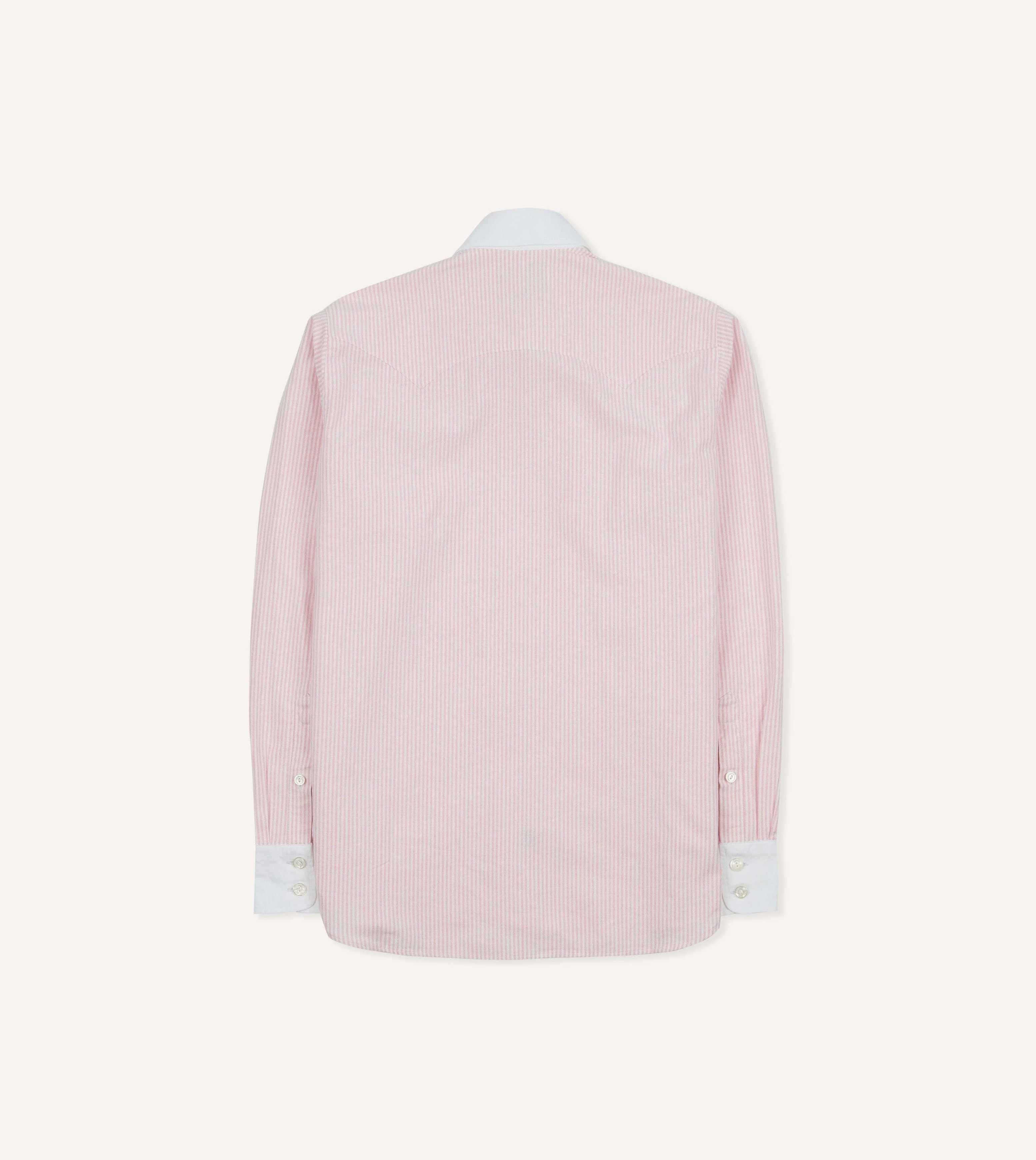 Pink Ticking Stripe Cotton Oxford Long Point Collar Western Shirt - Image 6