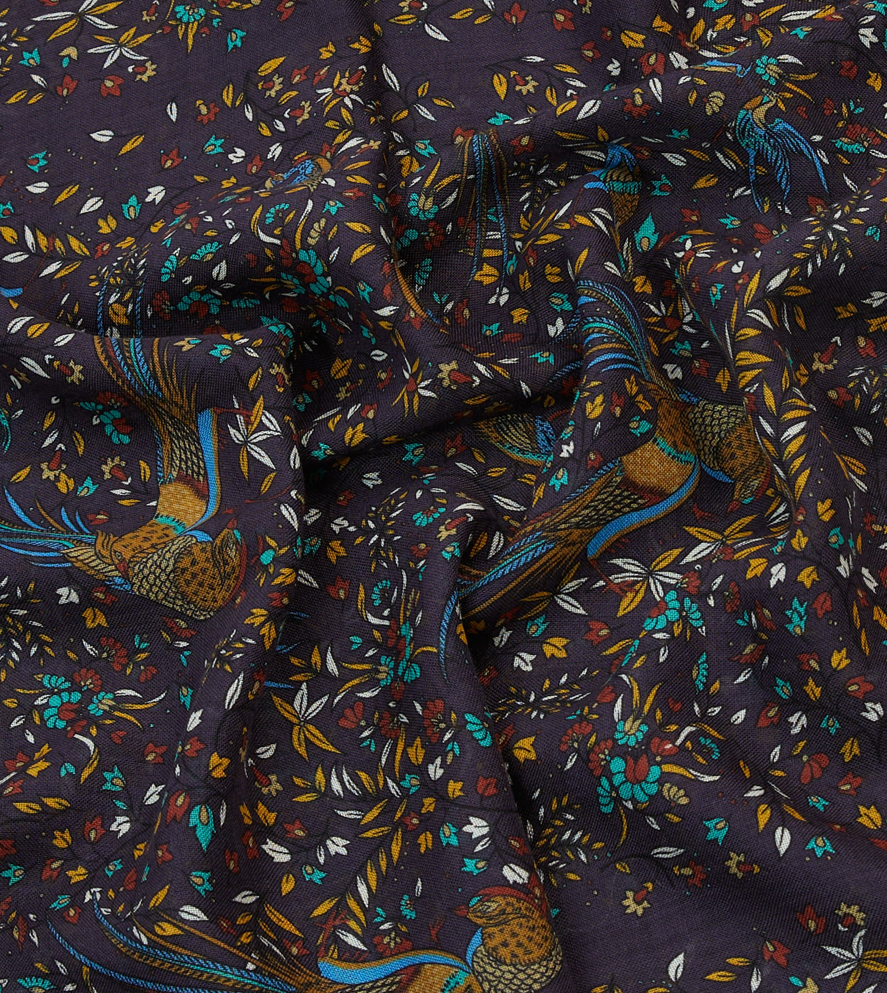 Purple Birds of Paradise Print Tubular Wool Silk Scarf - Image 2