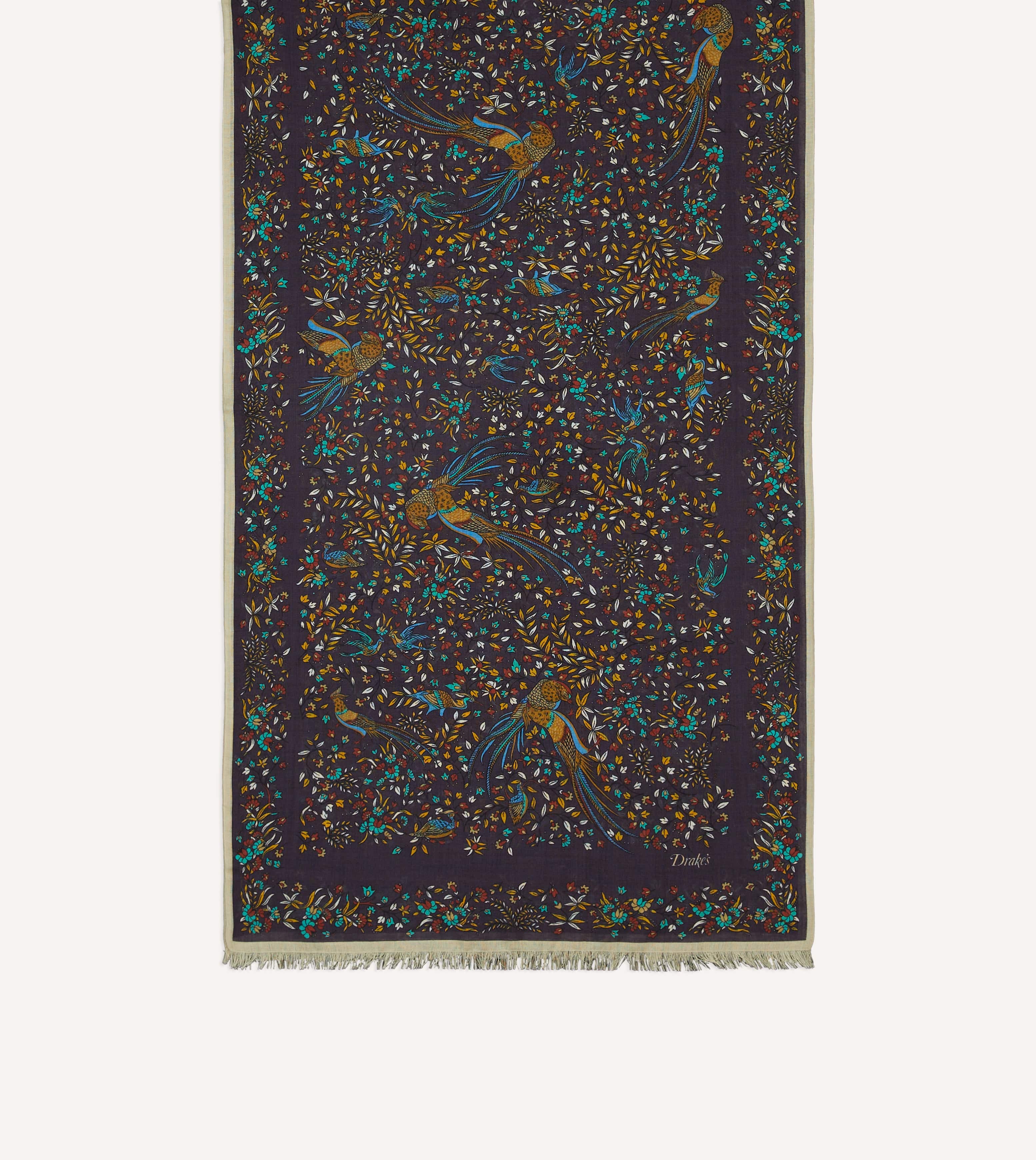 Purple Birds of Paradise Print Tubular Wool Silk Scarf - Image 3