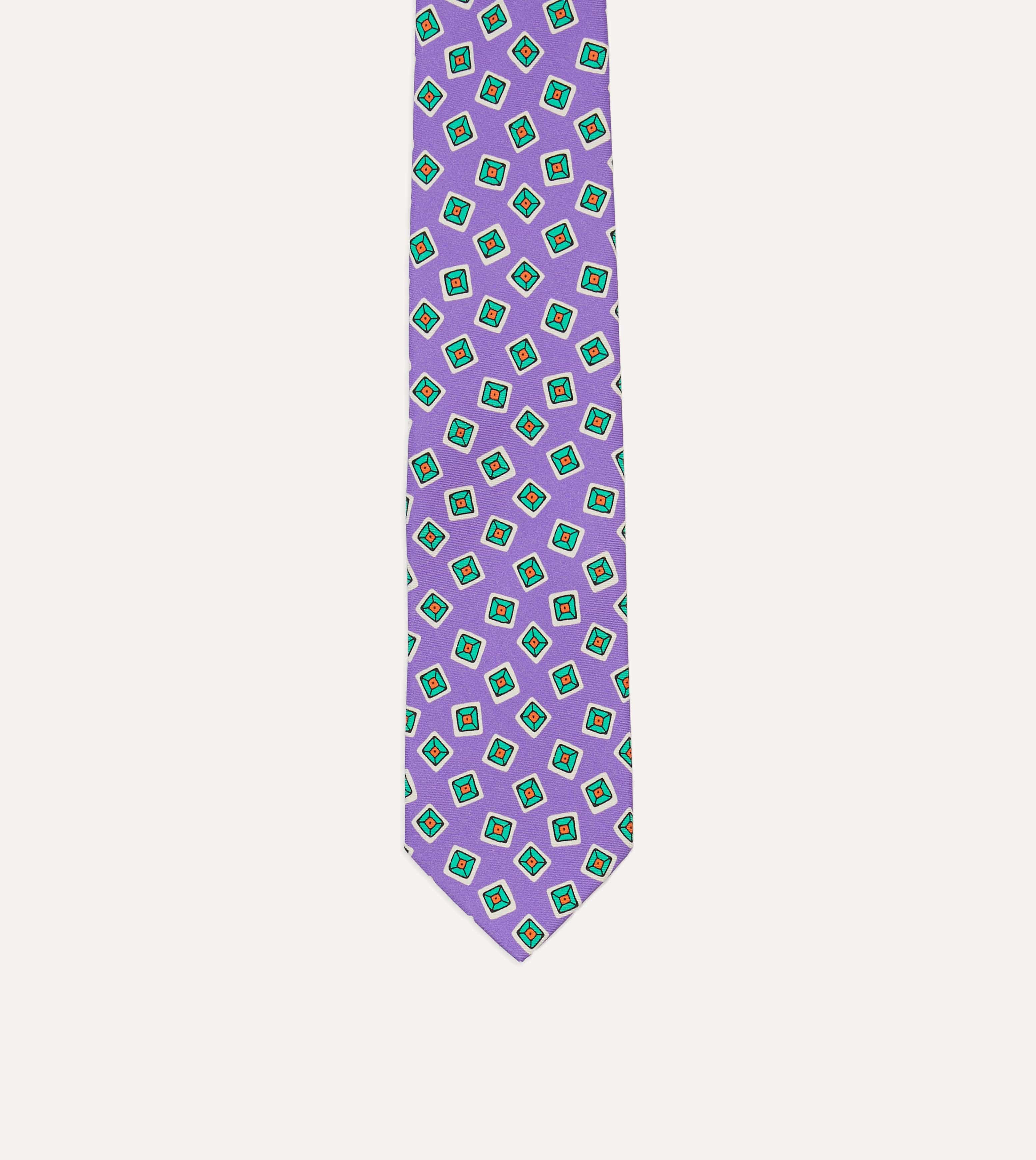 Purple Jumbled Tile Print Silk Self Tipped Tie - Image 3