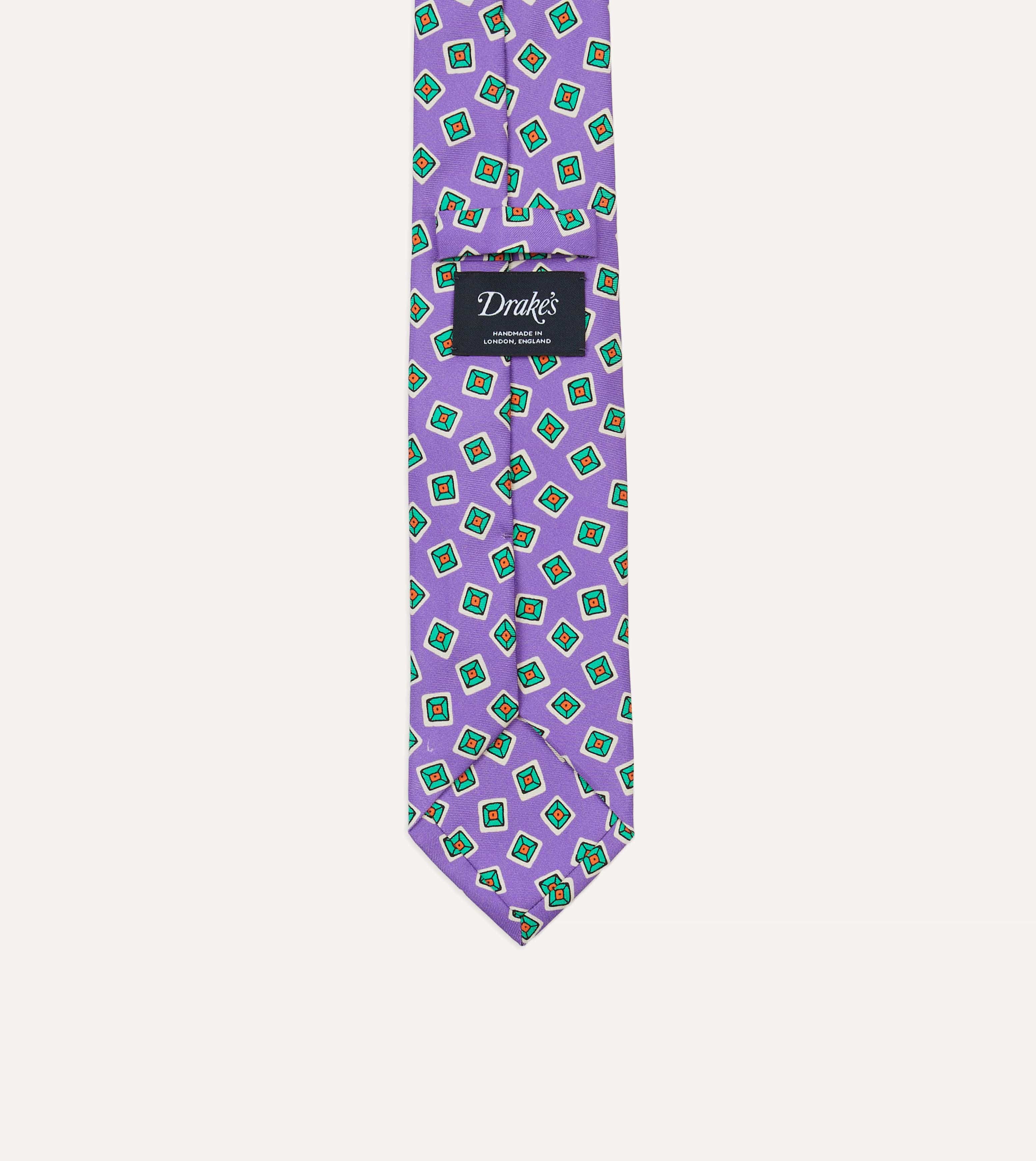 Purple Jumbled Tile Print Silk Self Tipped Tie - Image 4
