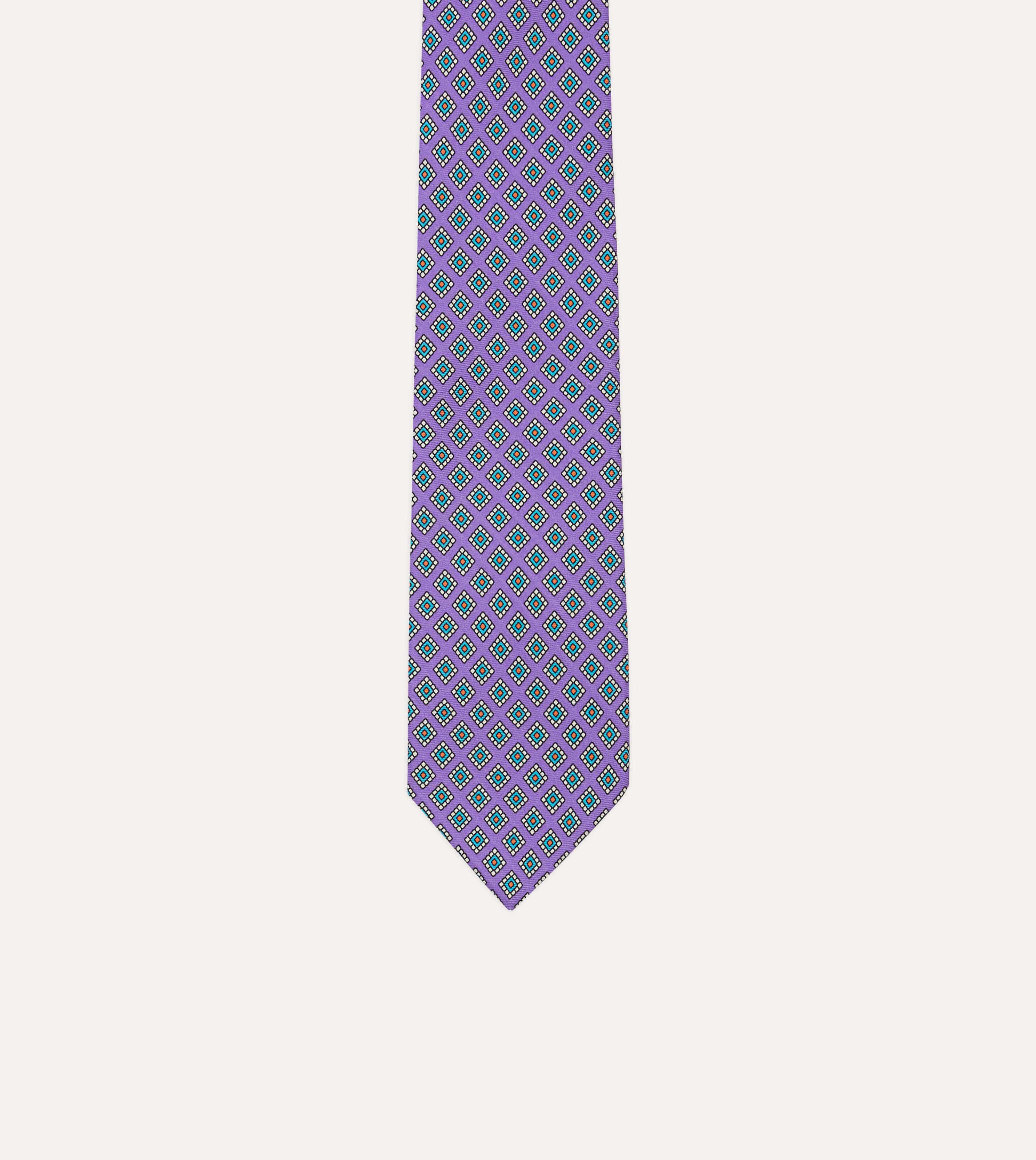 Purple Square Medallion Self-Tipped Silk Tie - Image 3
