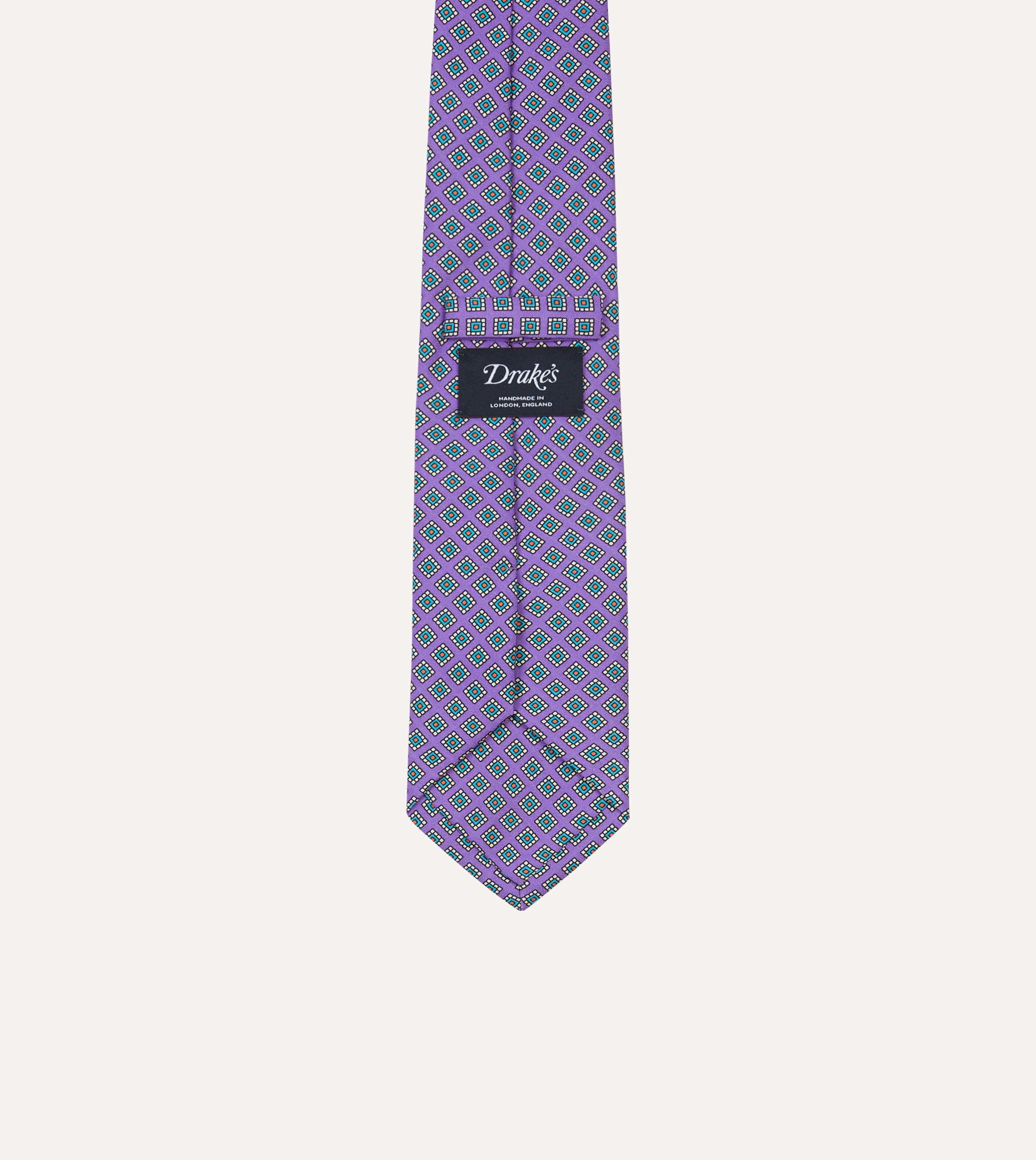 Purple Square Medallion Self-Tipped Silk Tie - Image 4