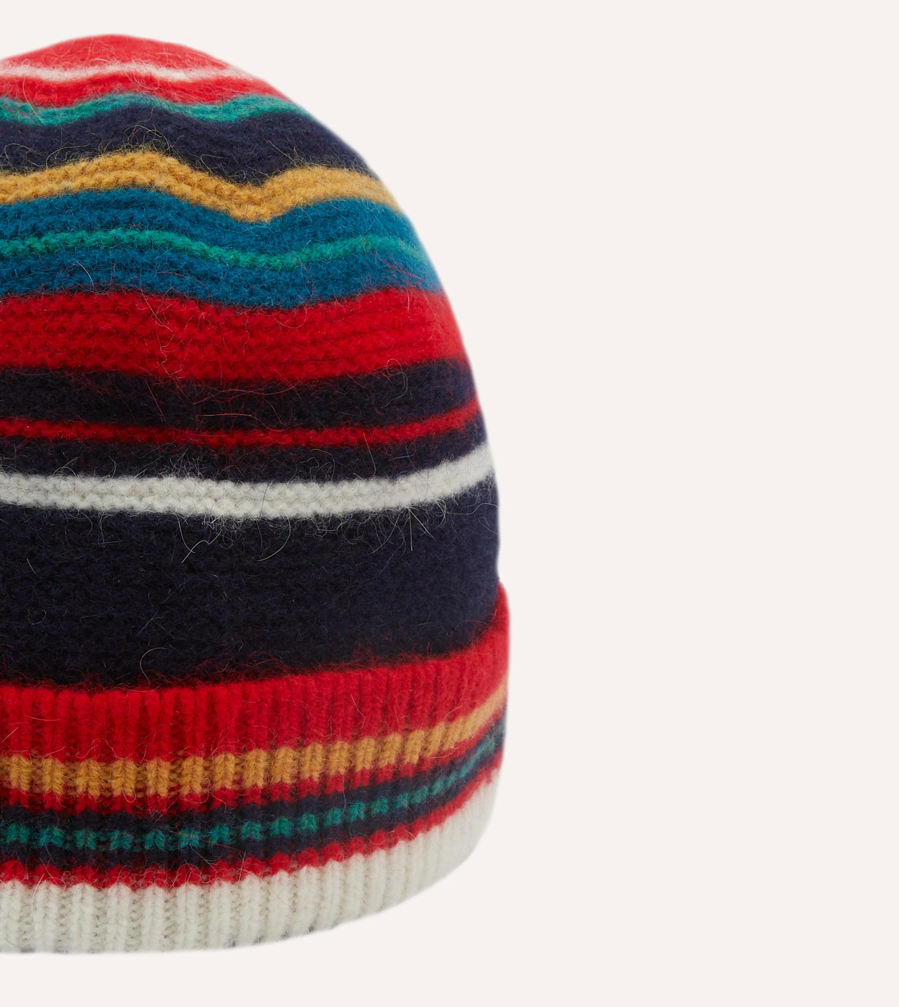 Red and Blue Multi Stripe Geelongora Purl Stitch Knit Cap - Image 3