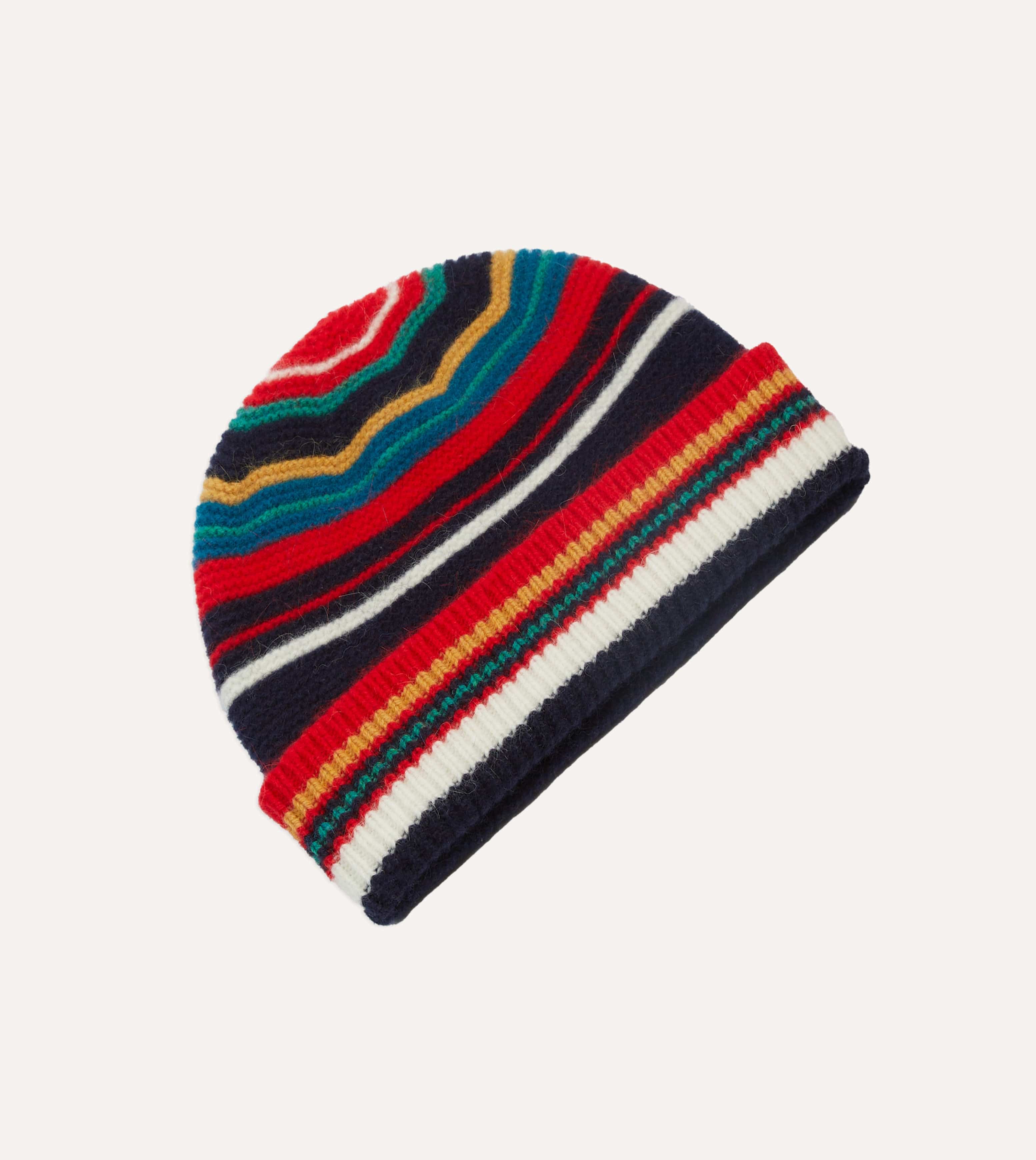 Red and Blue Multi Stripe Geelongora Purl Stitch Knit Cap - Image 4