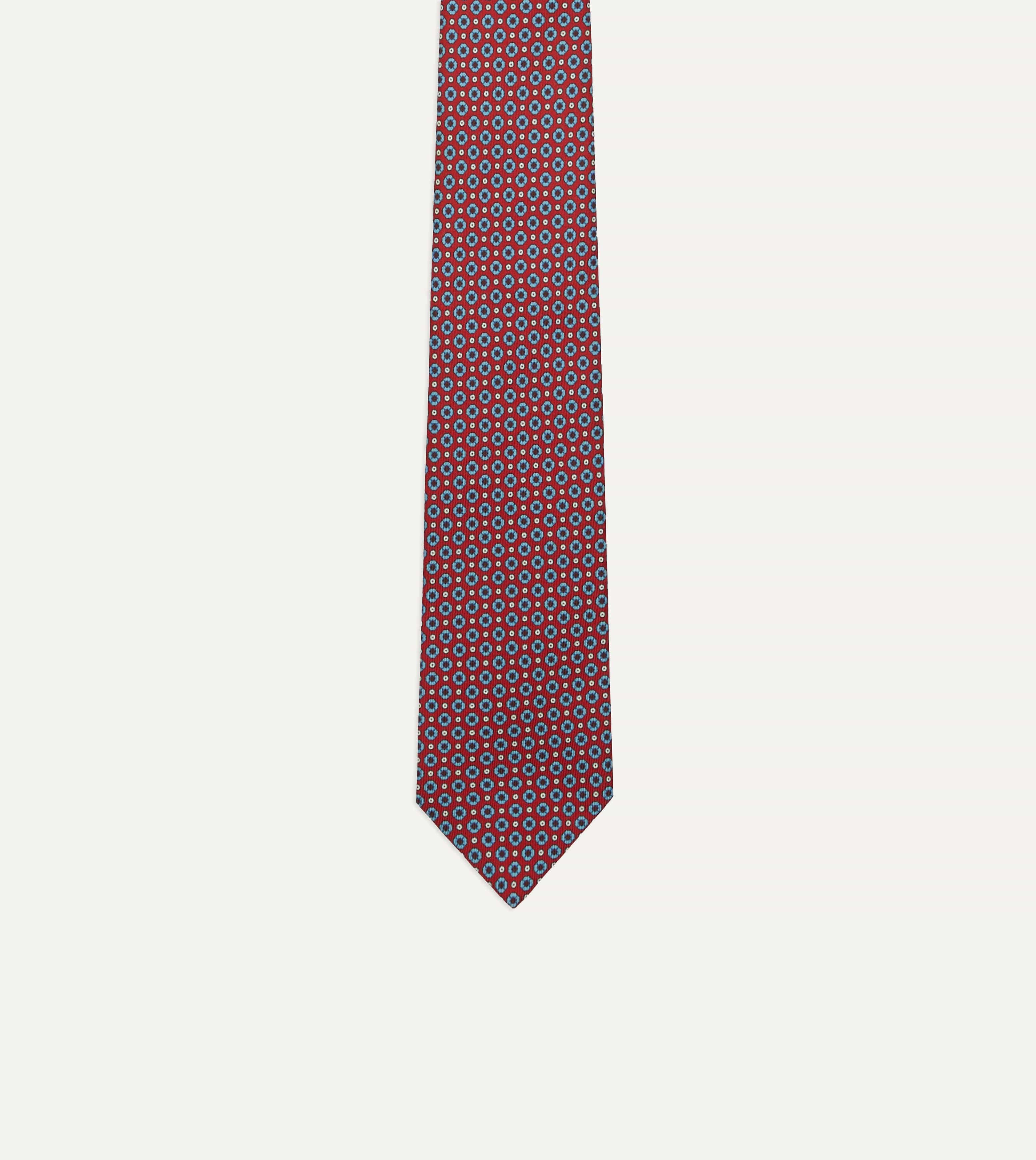 Red and Blue Small Geometric Paisley Print Silk Self Tipped Tie - Image 4