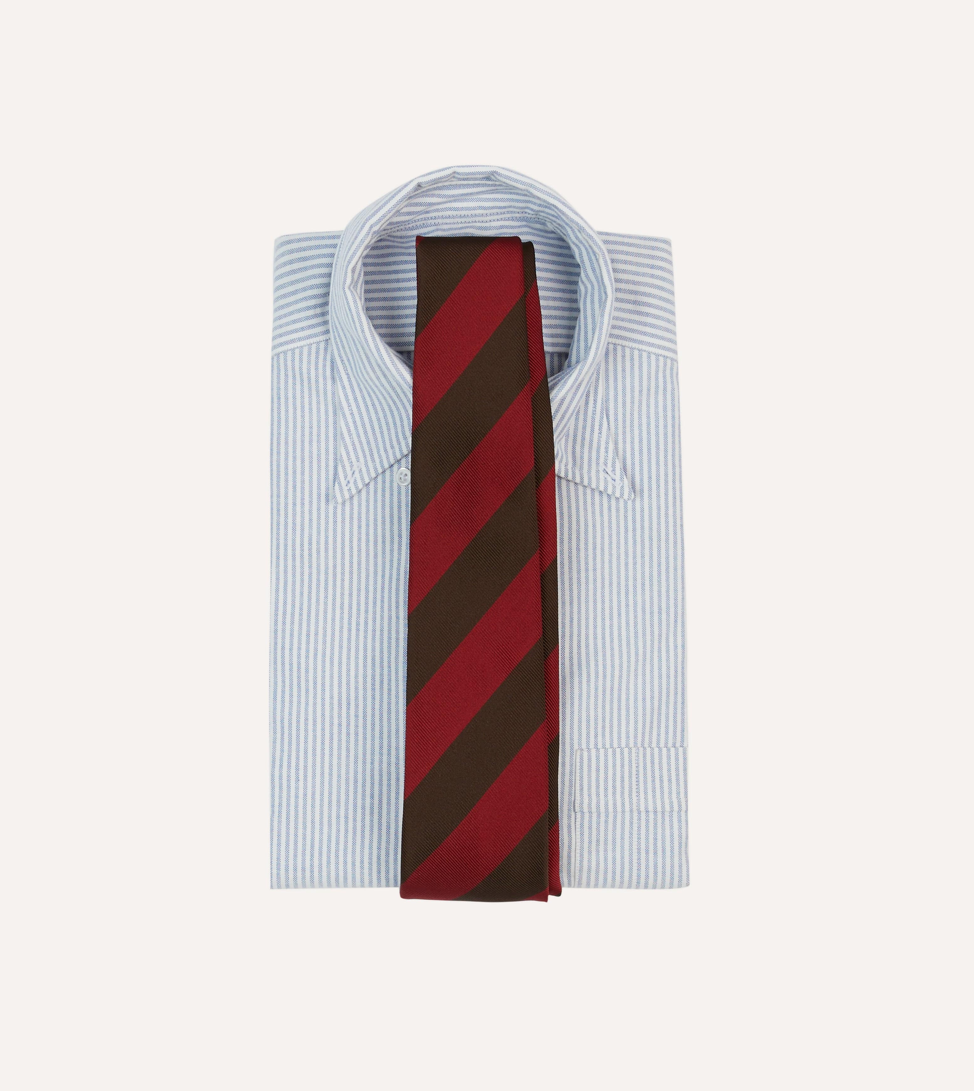 Red and Brown Block Stripe Mogador Silk Tipped Tie - Image 2