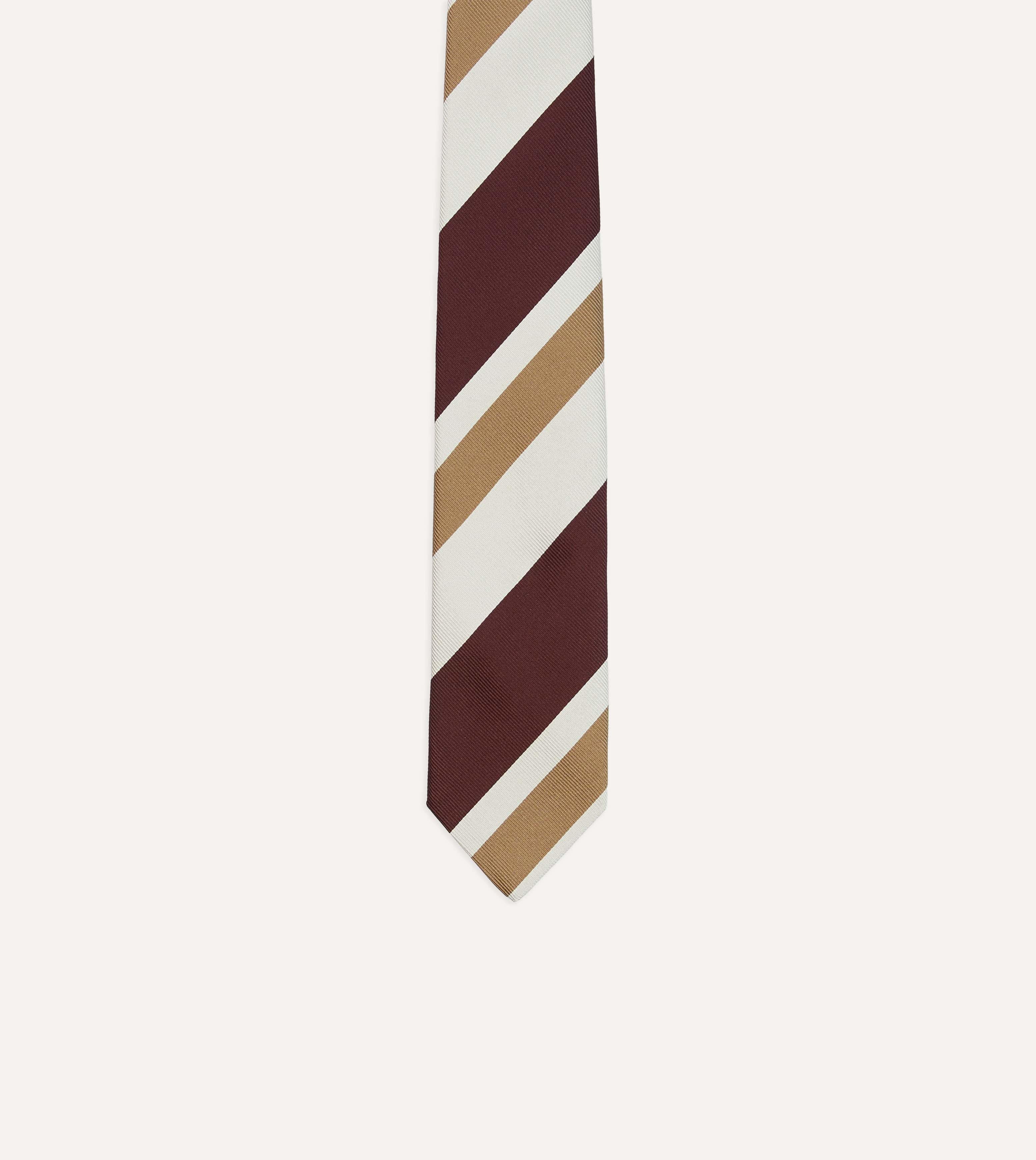 Red and Cream Broad Stripe Silk Tipped Tie - Image 3