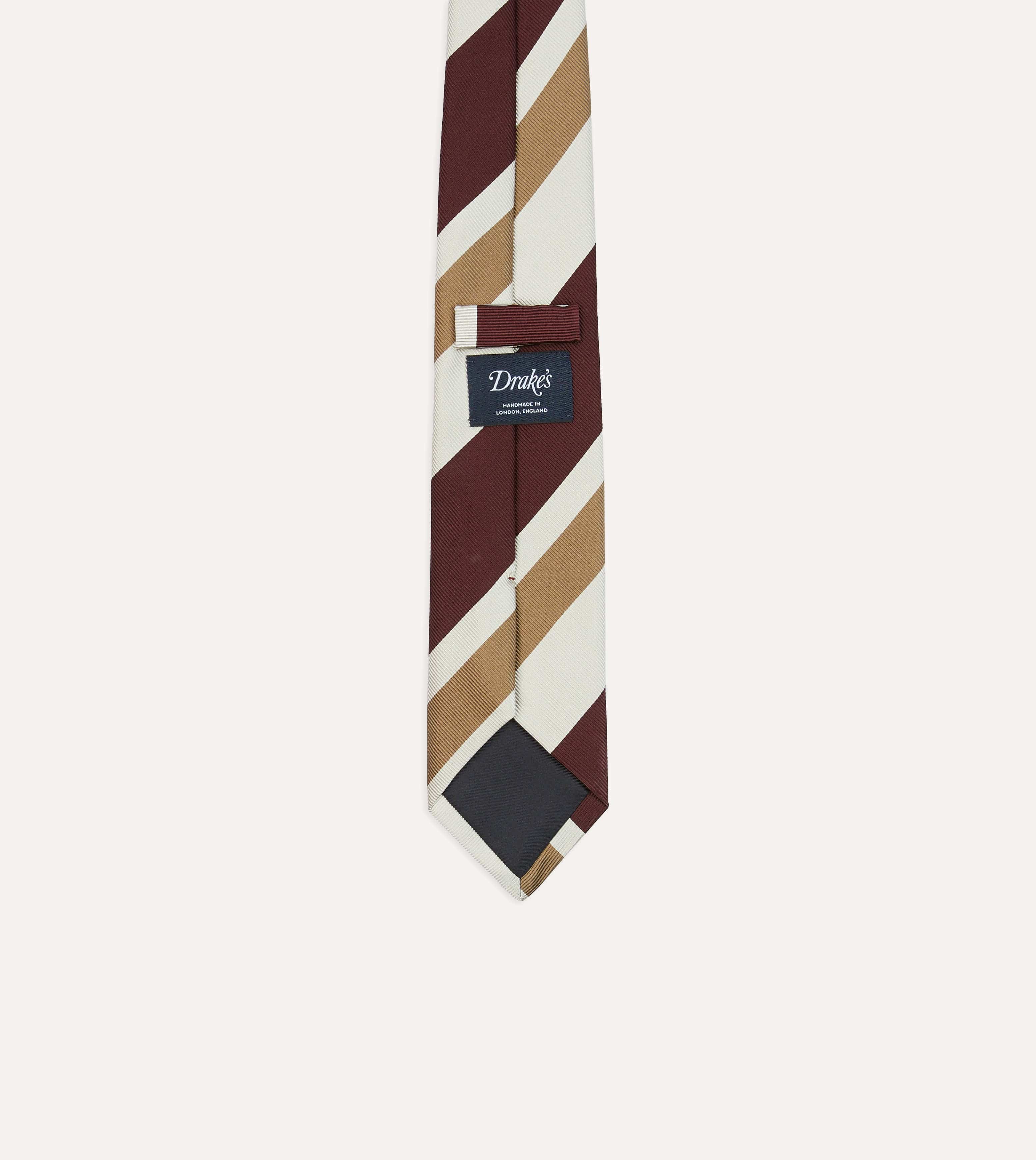 Red and Cream Broad Stripe Silk Tipped Tie - Image 4