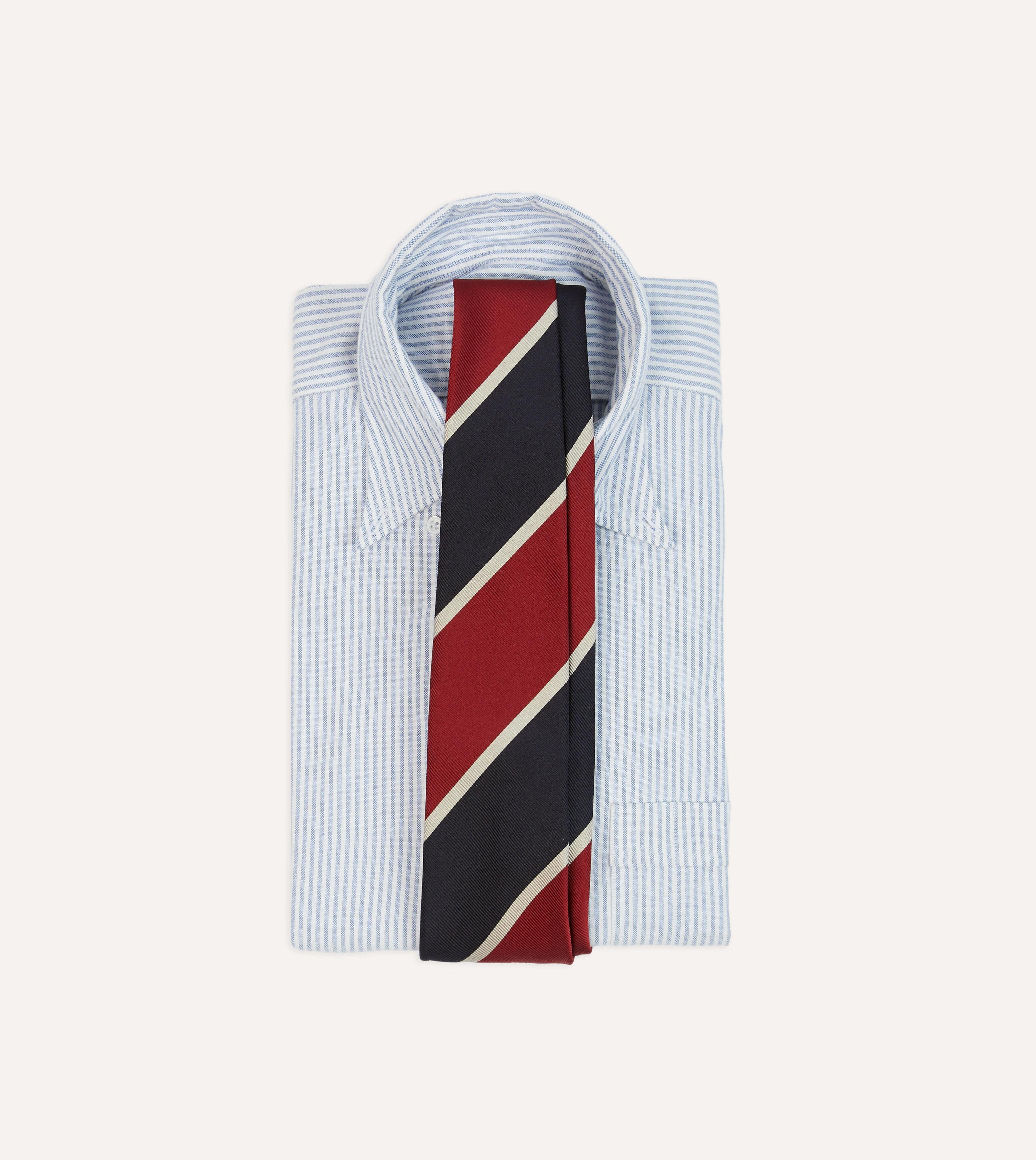 Red and Ecru Broad Stripe Mogador Silk Tipped Tie - Image 2