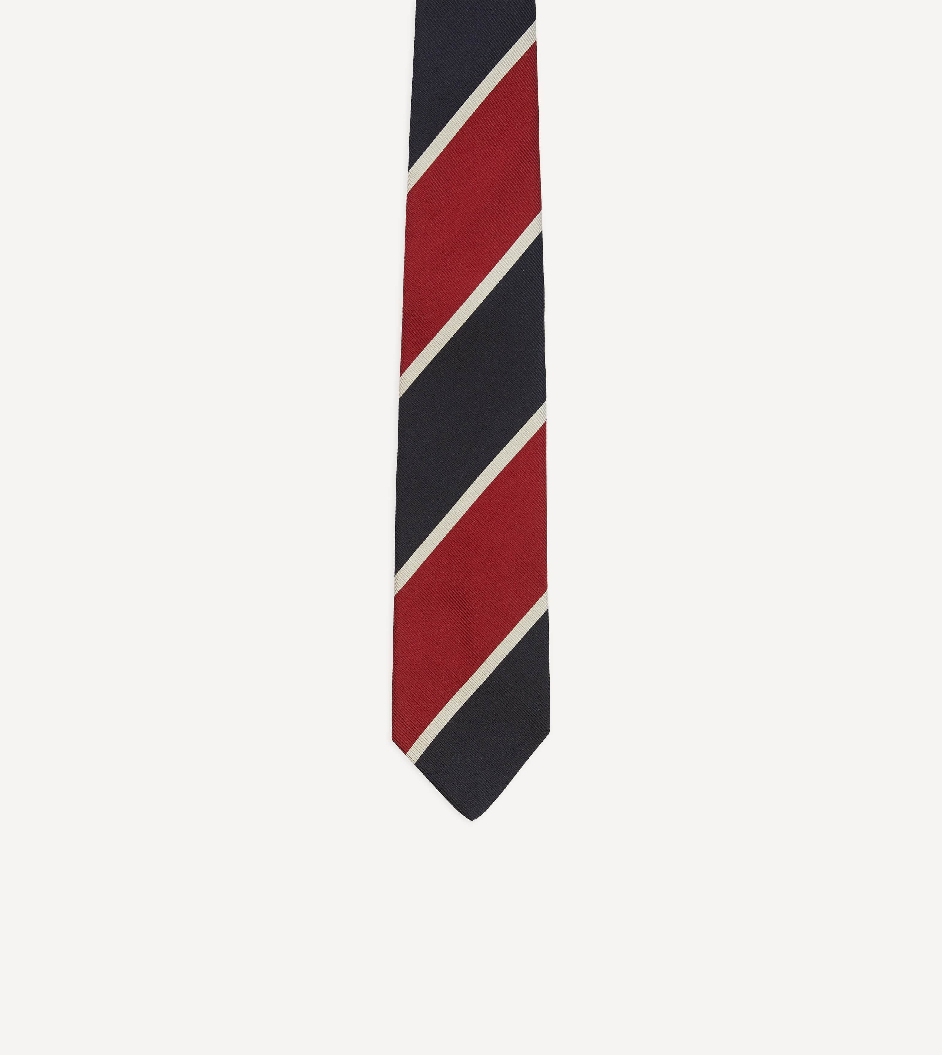 Red and Ecru Broad Stripe Mogador Silk Tipped Tie - Image 3
