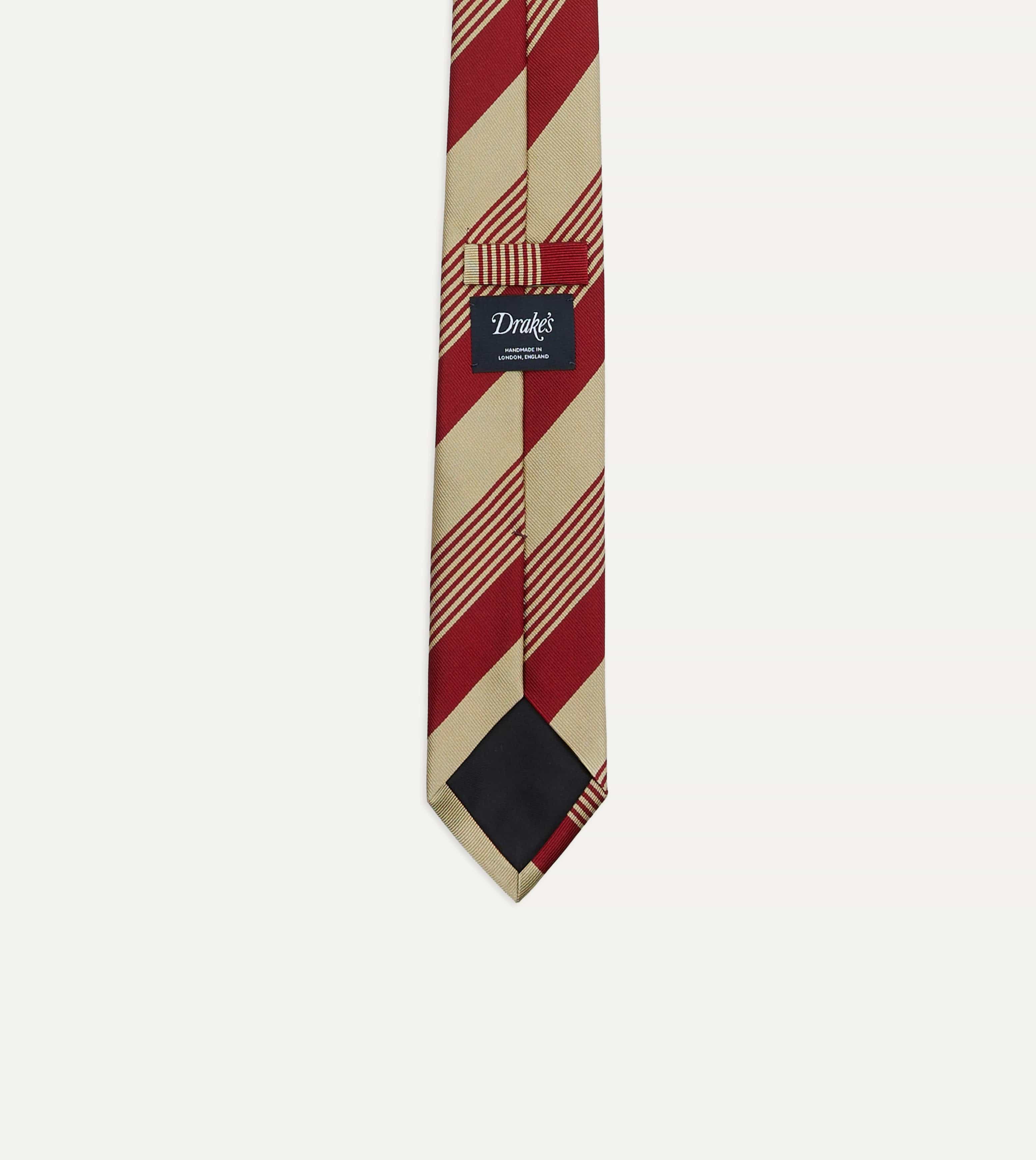 Red and Gold Multi Stripe Silk Tipped Tie - Image 3