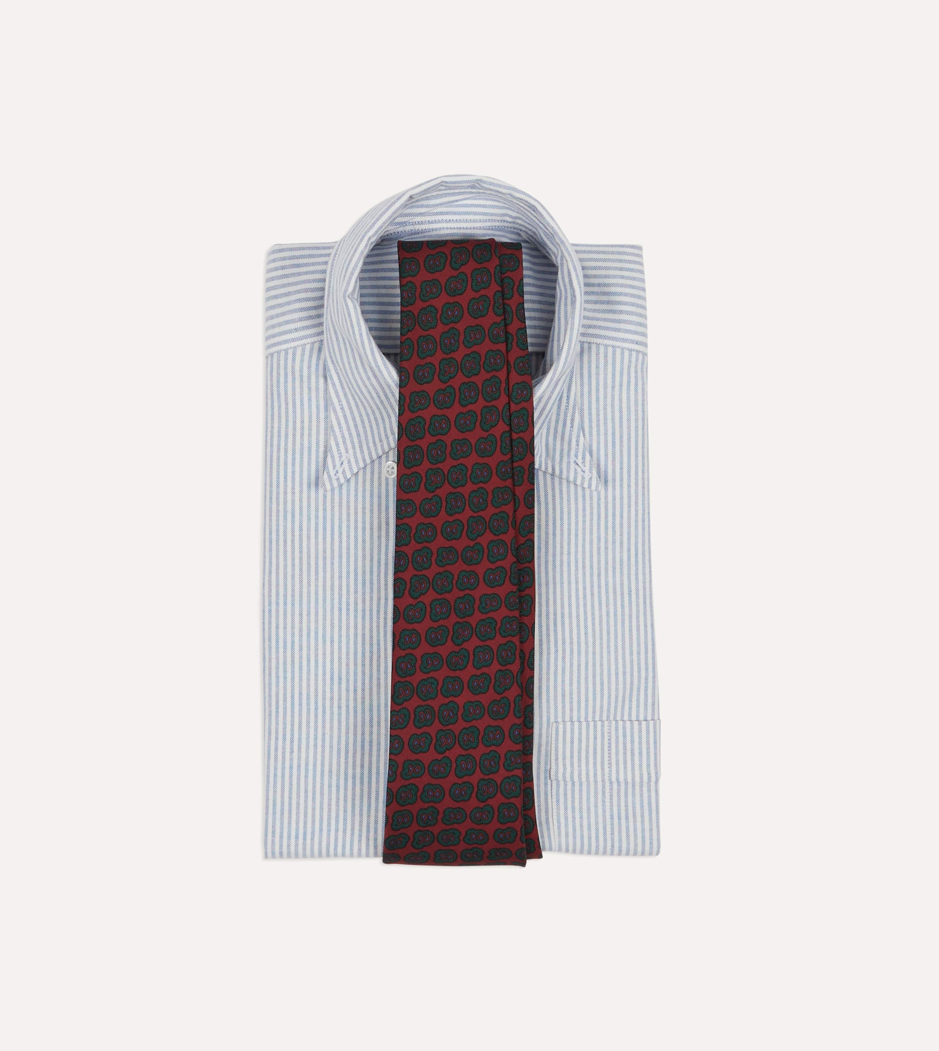Red and Green Paisley Double Leaf Print Silk Self-Tipped Tie - Image 2
