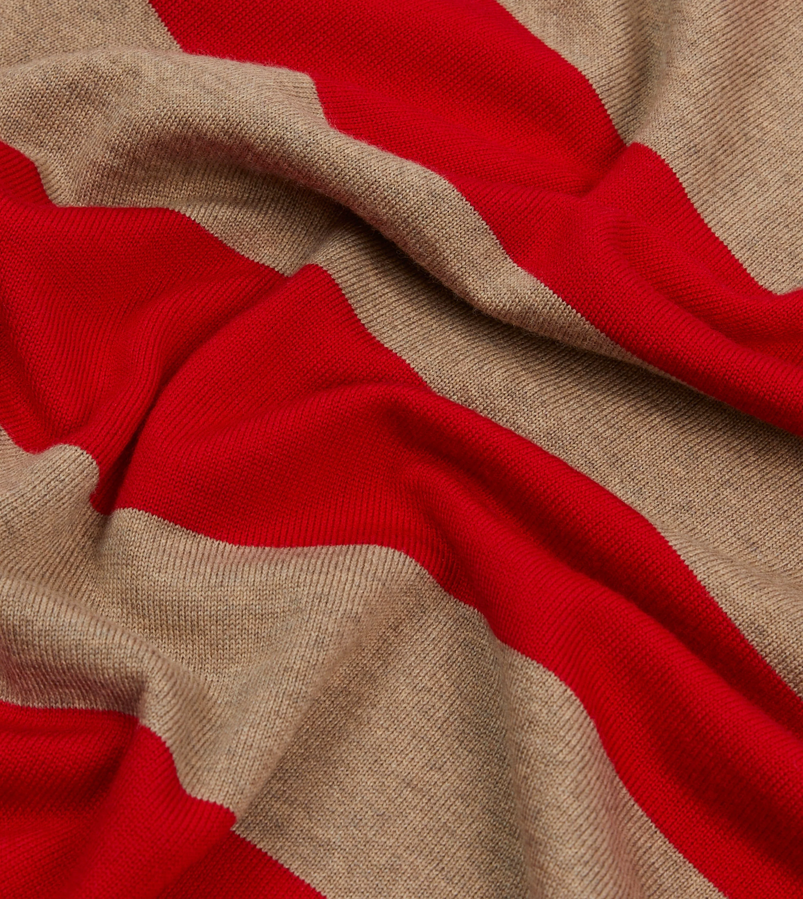 Red and Tan Block Stripe Knitted Rugby Shirt - Image 2