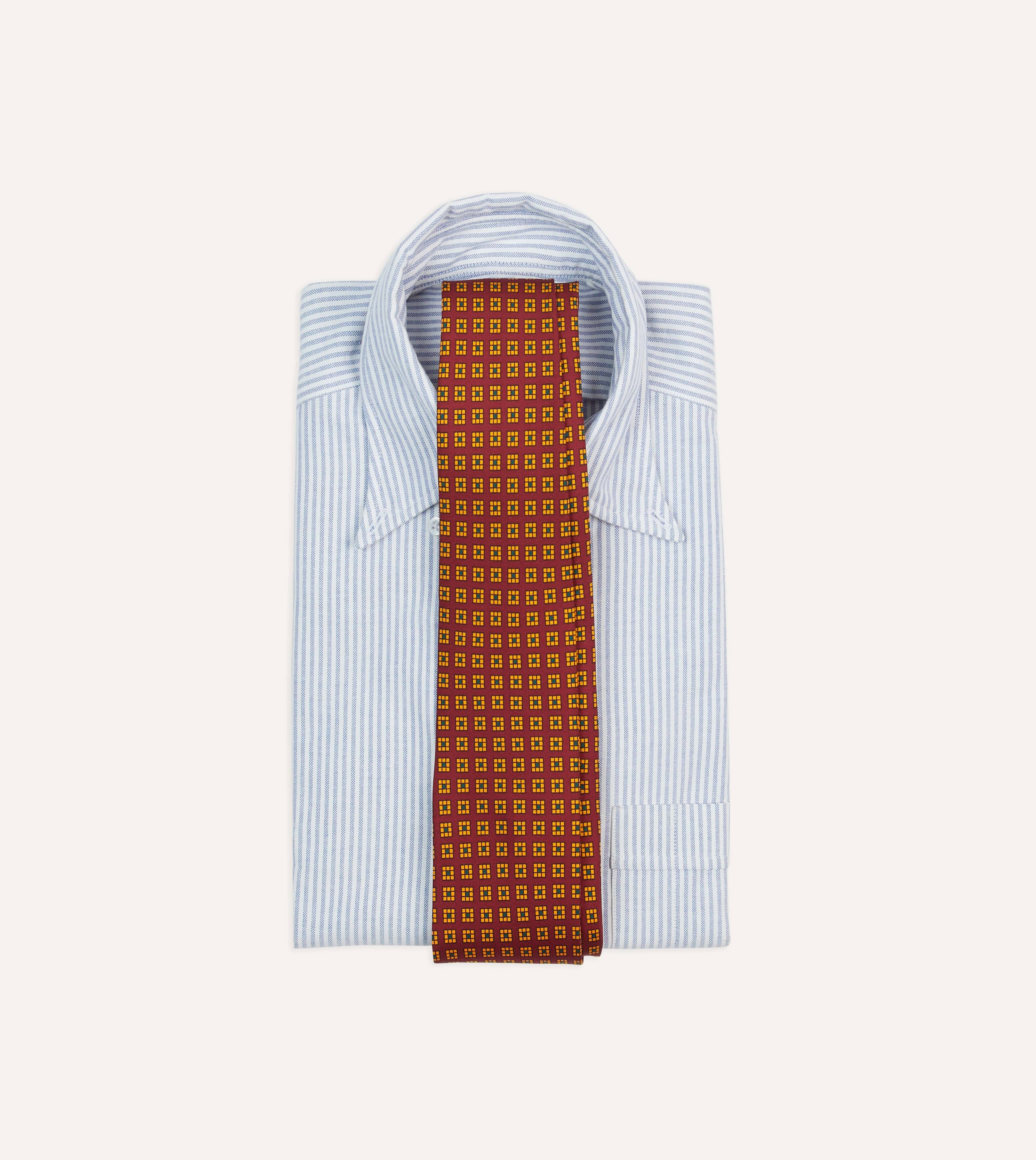 Red and Yellow Tile Print Silk Self-Tipped Tie - Image 2